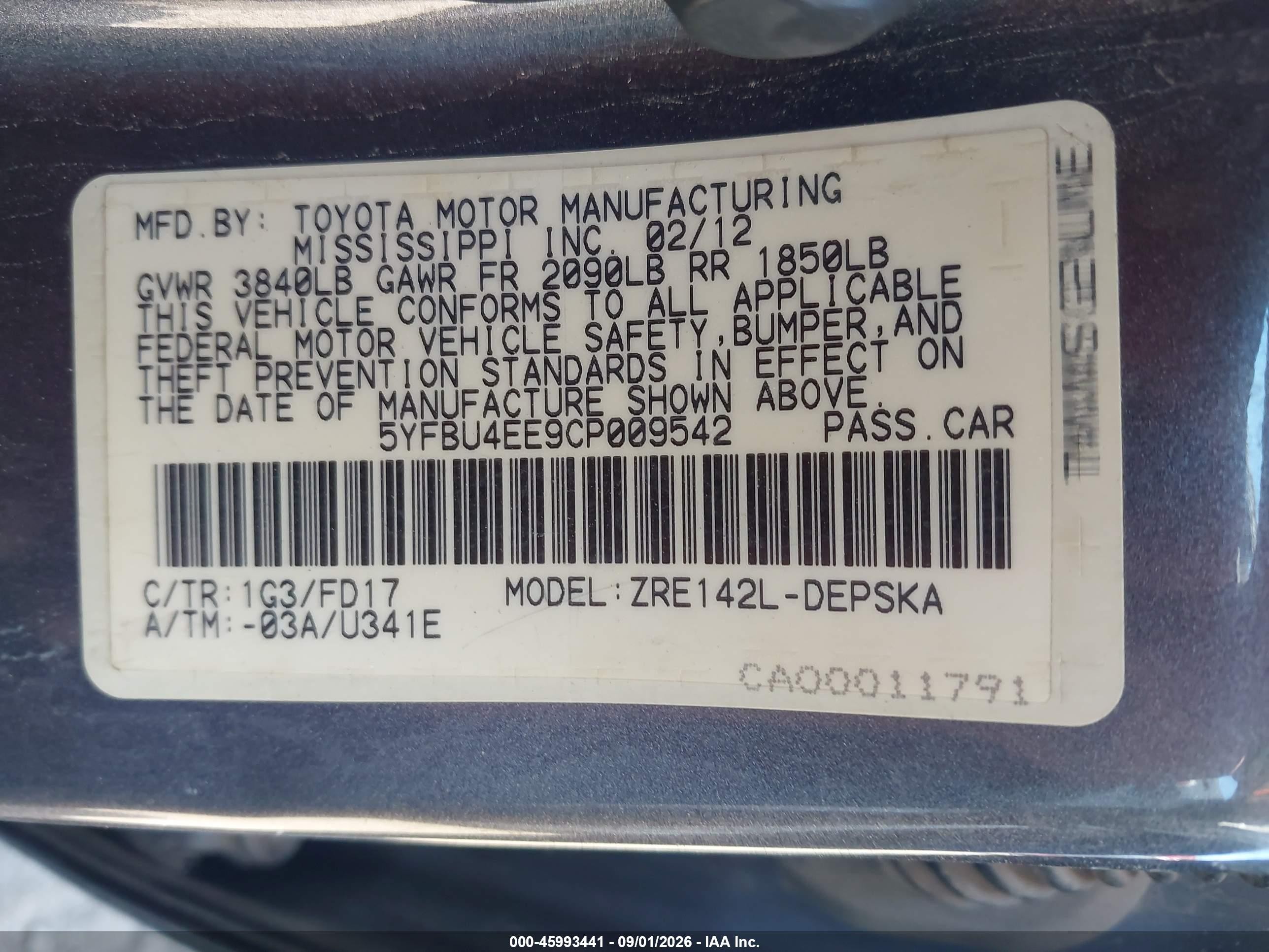 2012 Toyota Corolla S/le Серый vin: 5YFBU4EE9CP009542