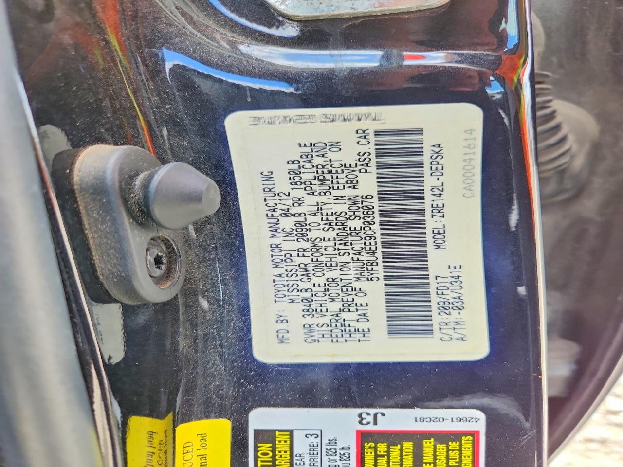 2012 Toyota Corolla S Black vin: 5YFBU4EE9CP036076