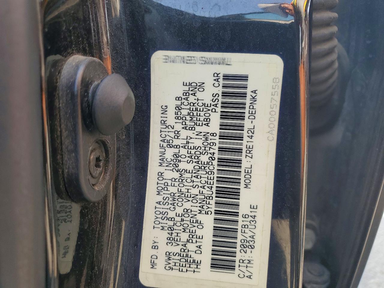 2012 Toyota Corolla Le Черный vin: 5YFBU4EE9CP047918
