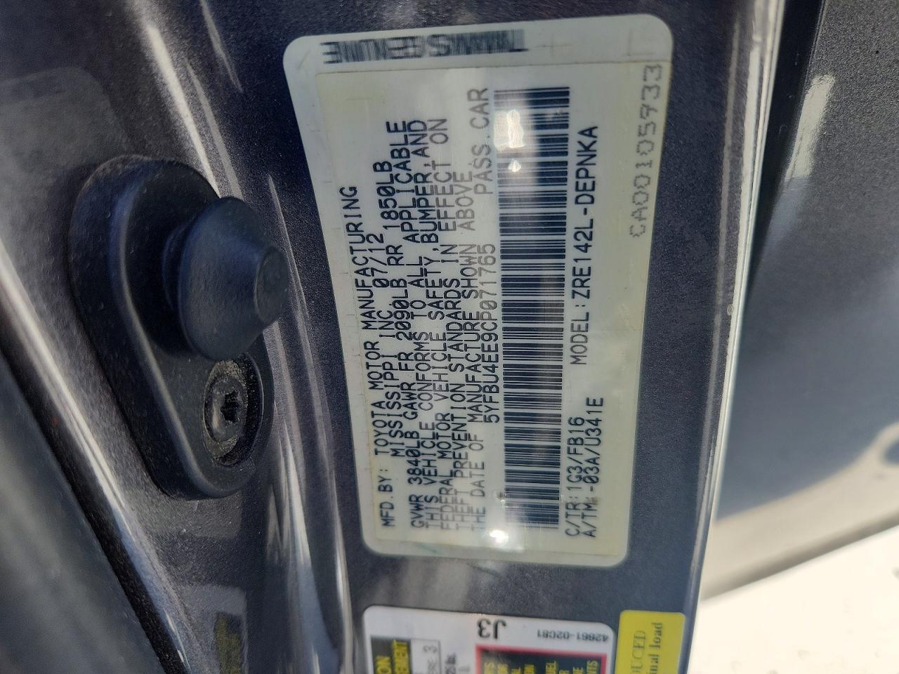 2012 Toyota Corolla Le Black vin: 5YFBU4EE9CP071765