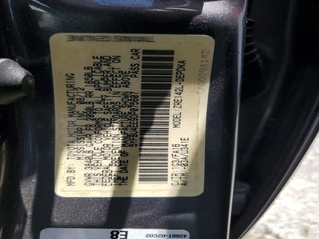 2013 Toyota Corolla L Gray vin: 5YFBU4EE9DP075607