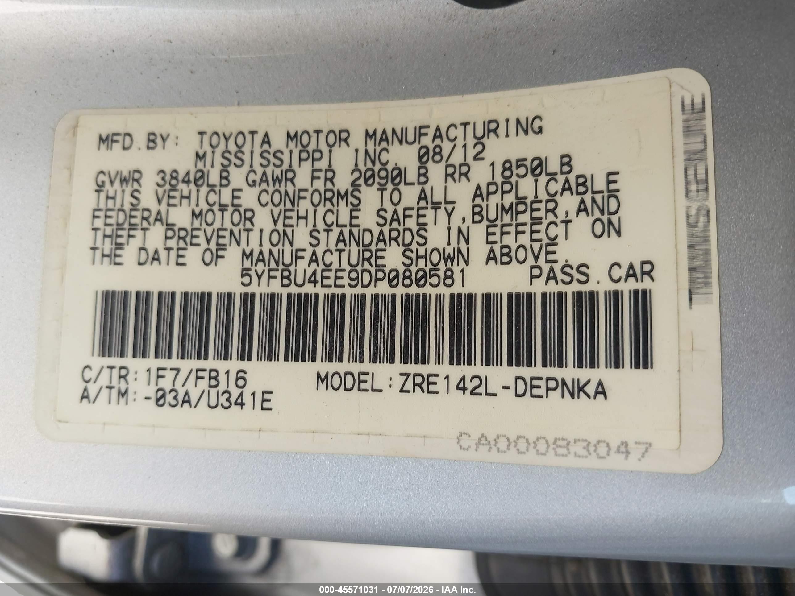 2013 Toyota Corolla Le Silver vin: 5YFBU4EE9DP080581