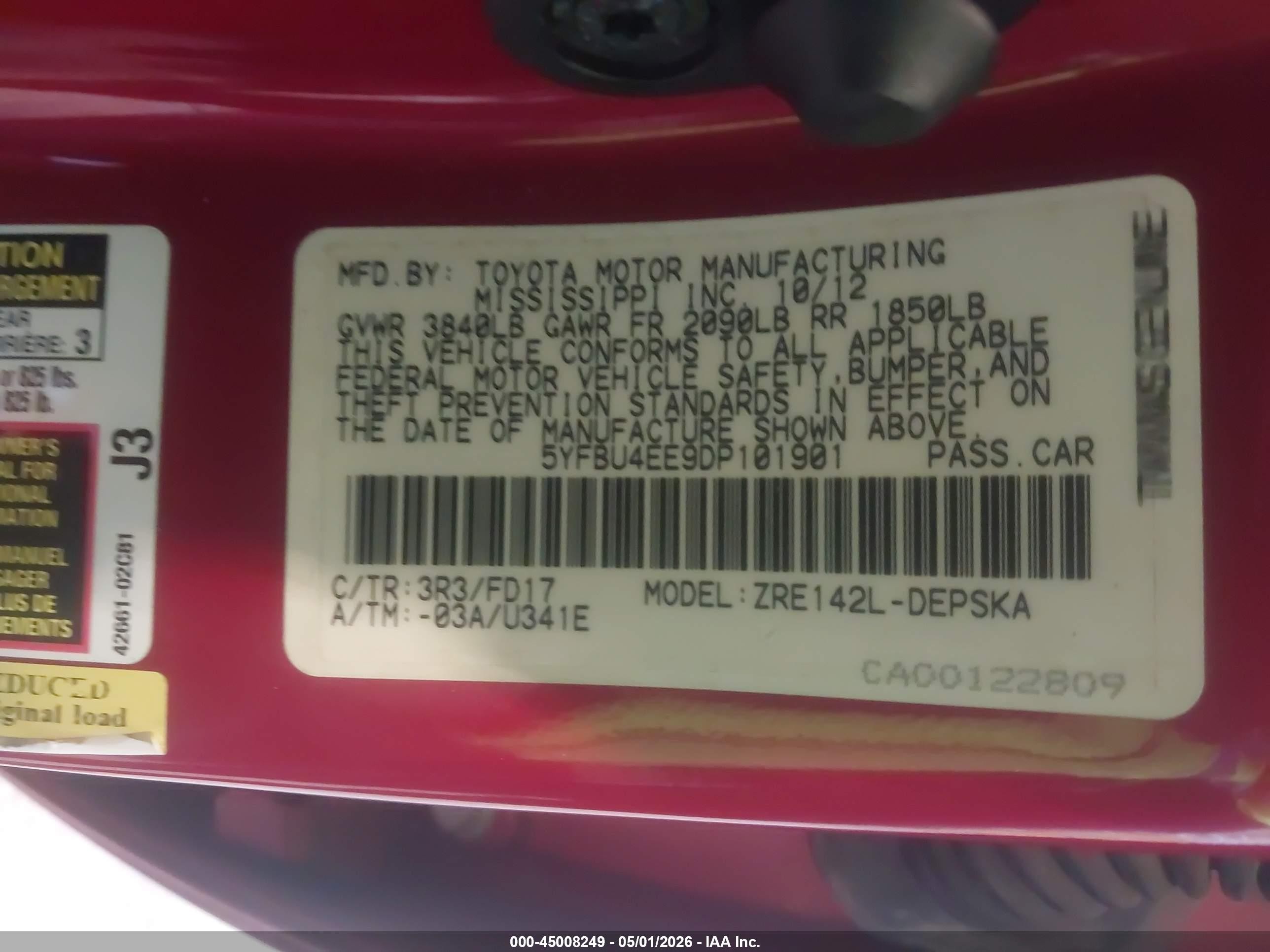 2013 Toyota Corolla S Red vin: 5YFBU4EE9DP101901