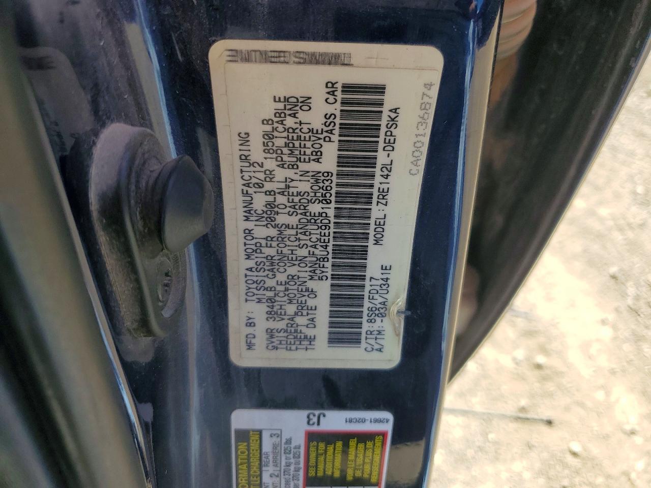 2013 Toyota Corolla S Blue vin: 5YFBU4EE9DP105639