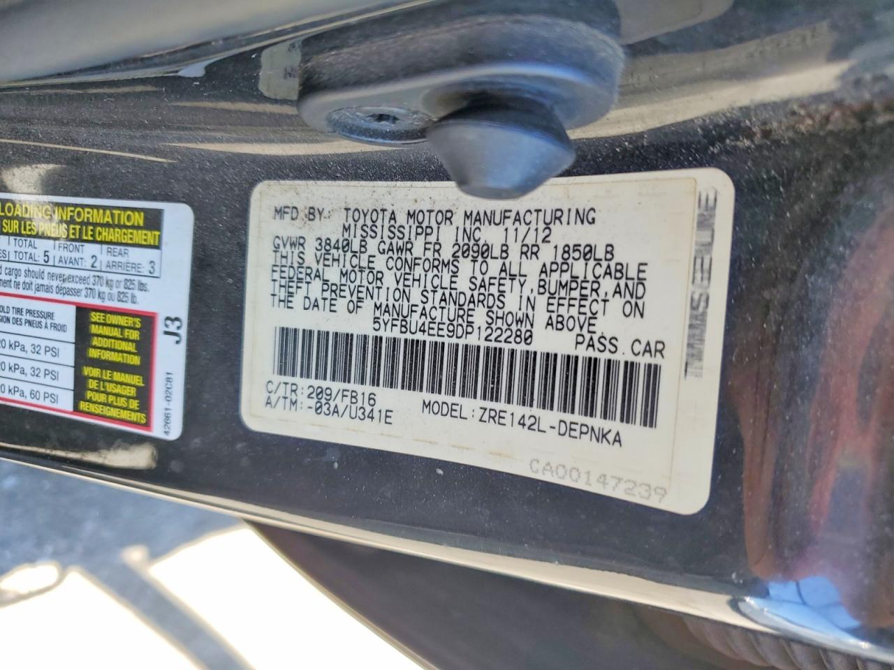 2013 Toyota Corolla Le Black vin: 5YFBU4EE9DP122280