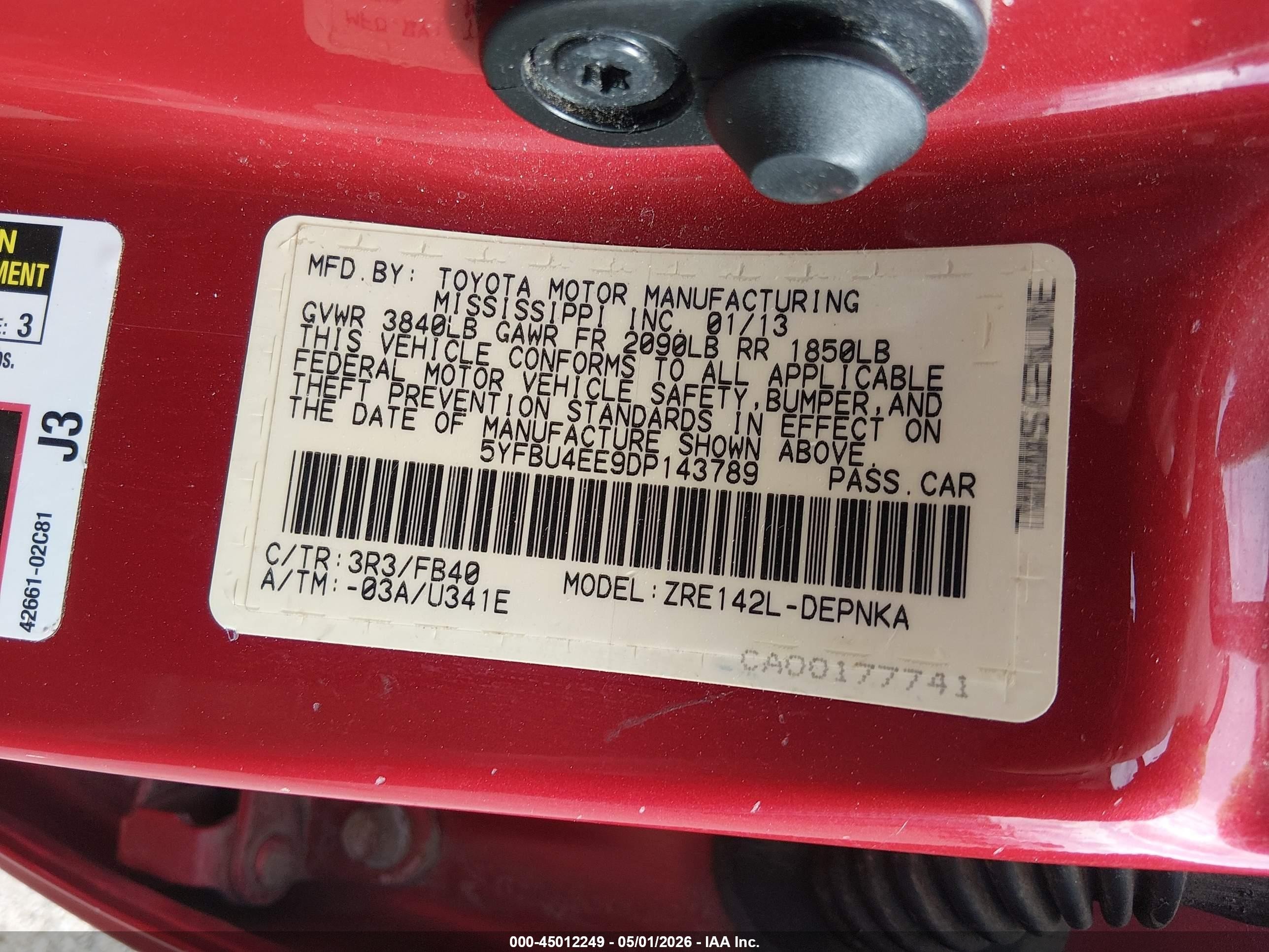 2013 Toyota Corolla Le Red vin: 5YFBU4EE9DP143789