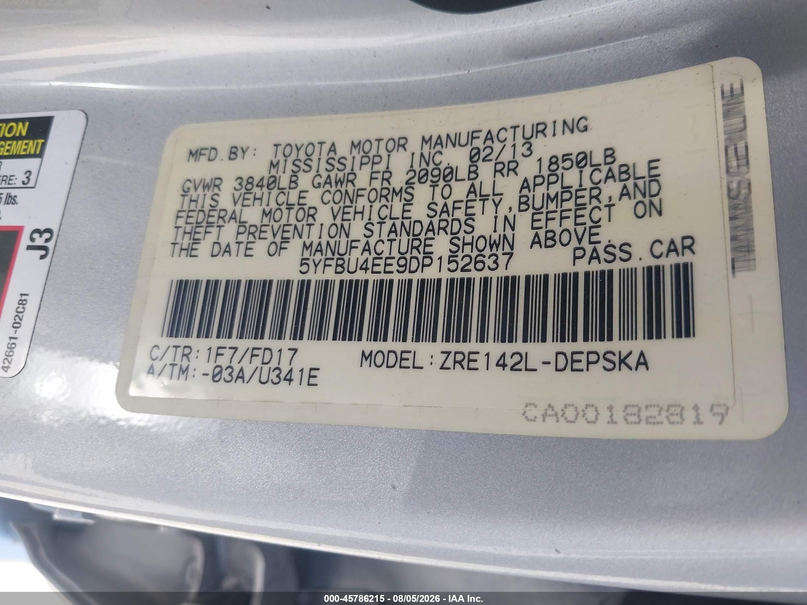 2013 Toyota Corolla S Серебряный vin: 5YFBU4EE9DP152637
