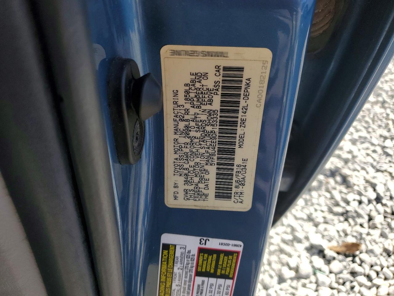 2013 Toyota Corolla Le Blue vin: 5YFBU4EE9DP153335