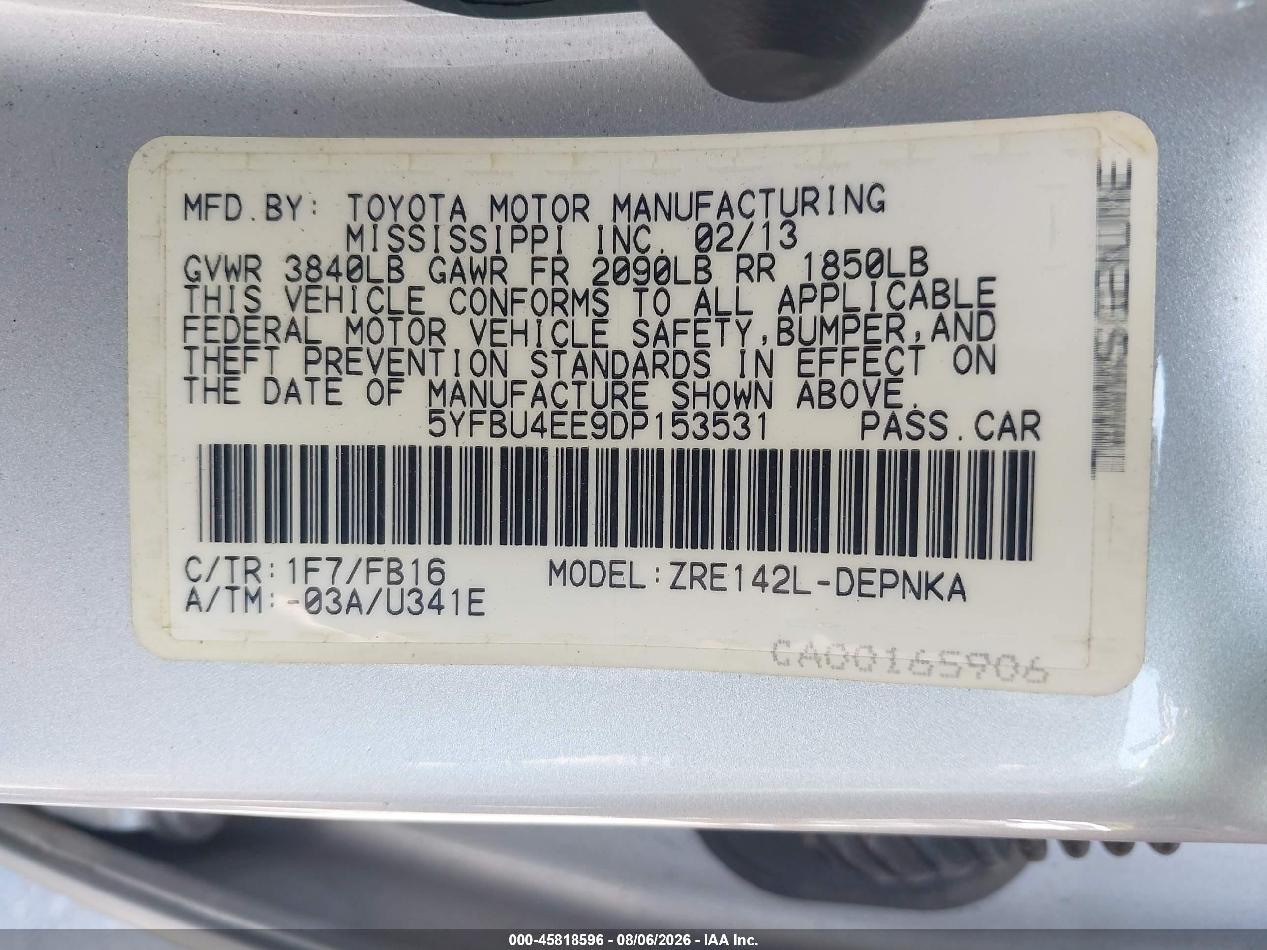 2013 Toyota Corolla Le Silver vin: 5YFBU4EE9DP153531