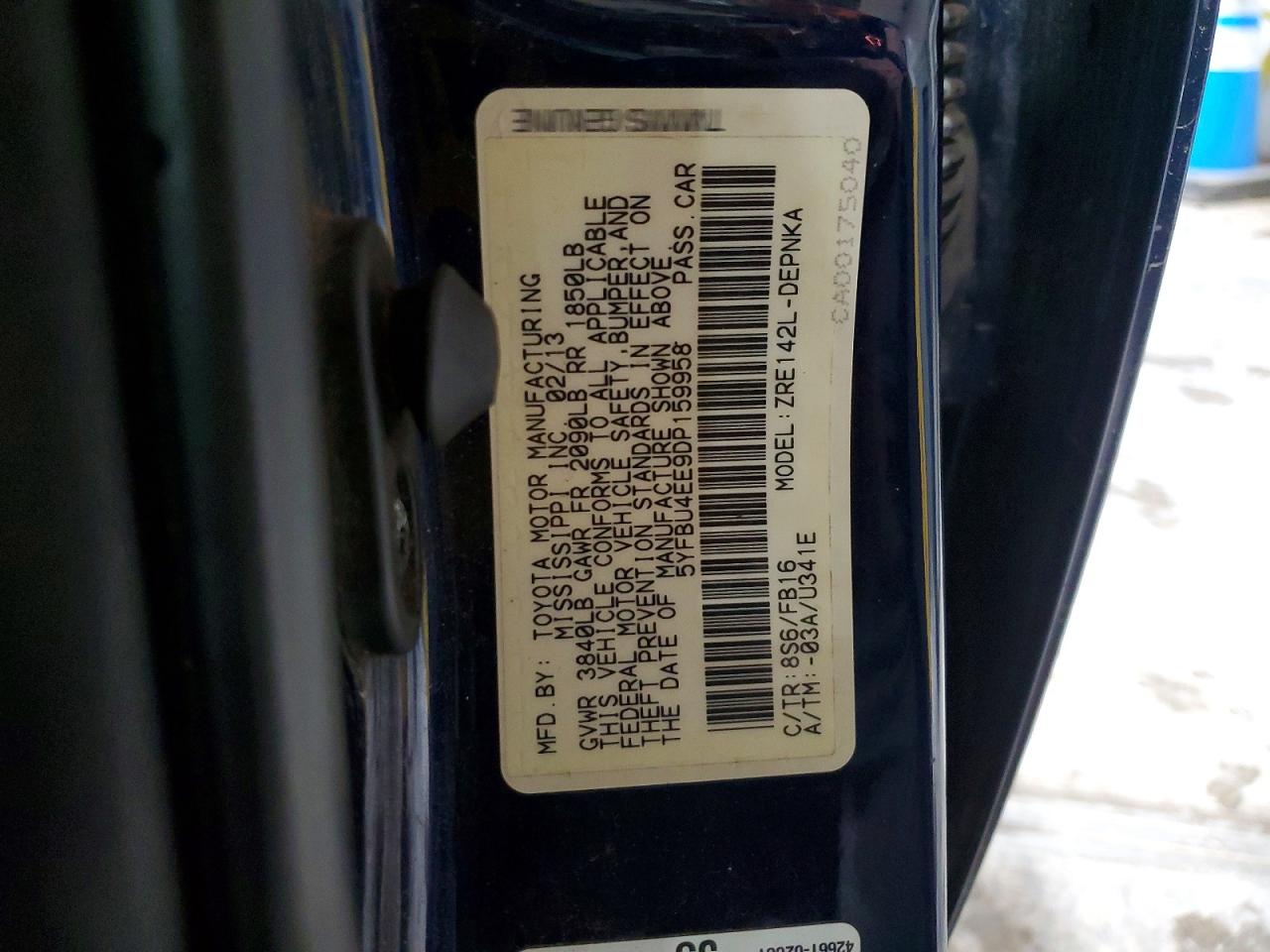 2013 Toyota Corolla Le Blue vin: 5YFBU4EE9DP159958