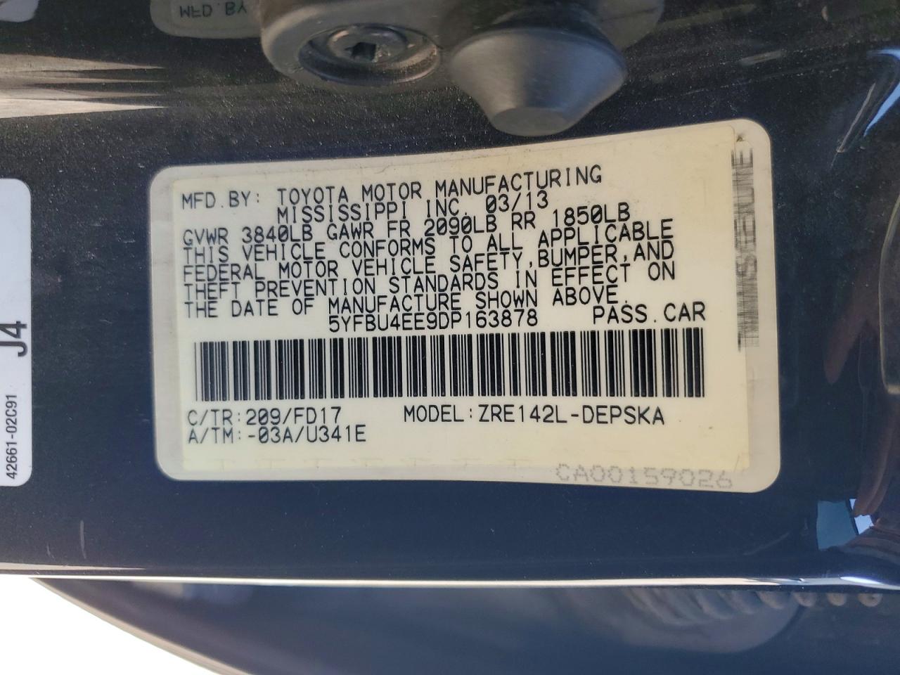 2013 Toyota Corolla S Black vin: 5YFBU4EE9DP163878