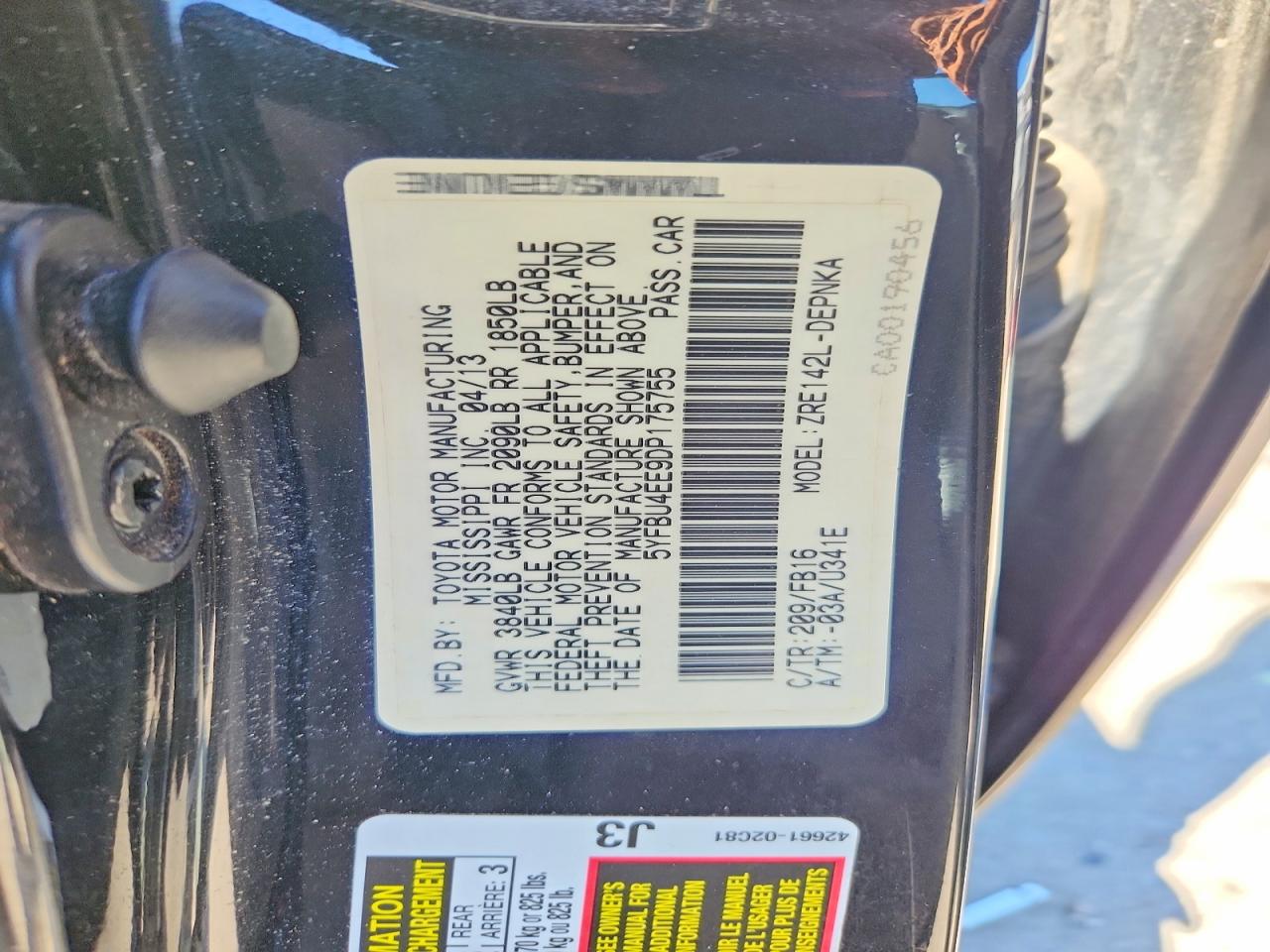 2013 Toyota Corolla Le Black vin: 5YFBU4EE9DP175755
