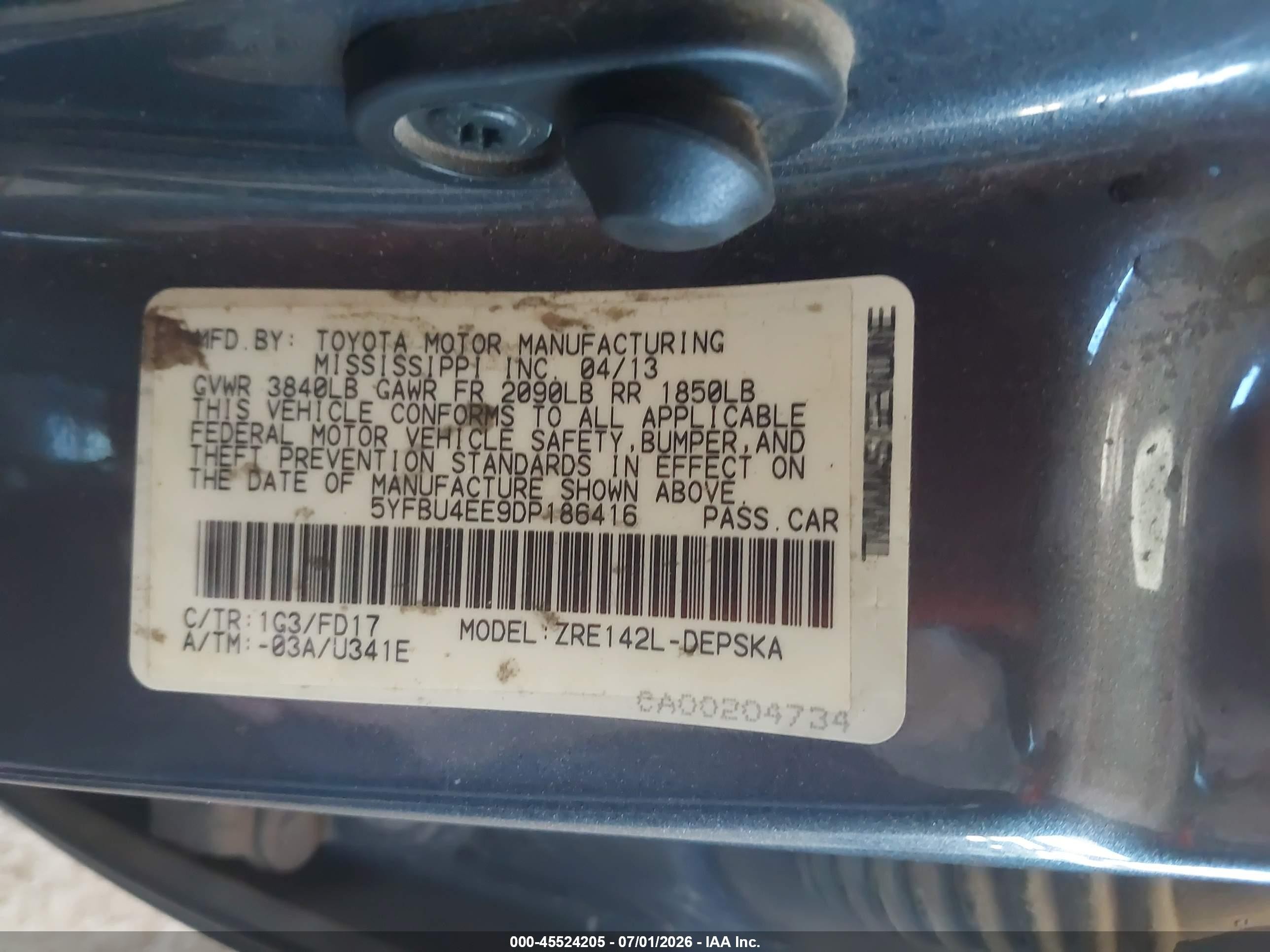 2013 Toyota Corolla S Gray vin: 5YFBU4EE9DP186416