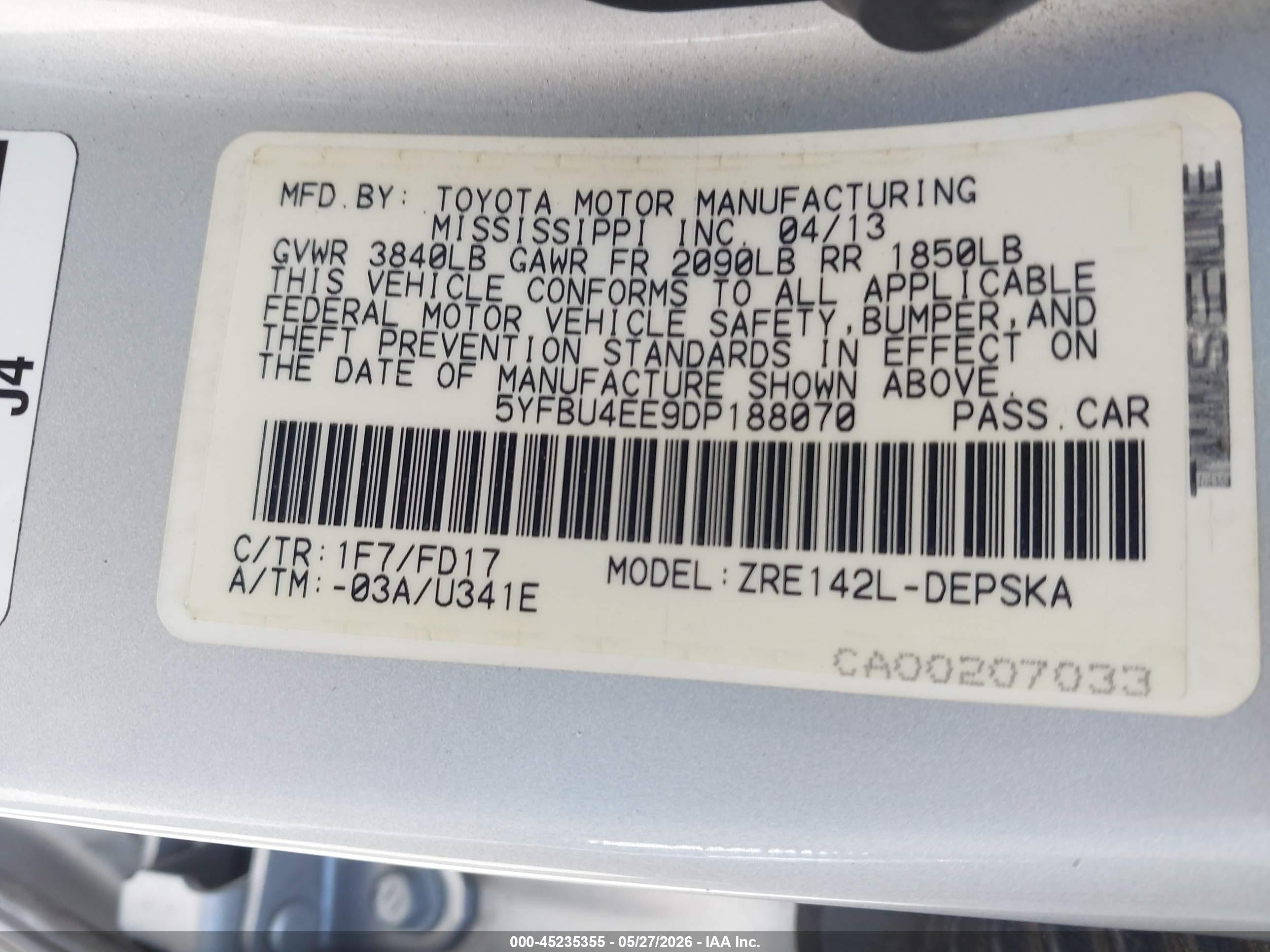 2013 Toyota Corolla S Silver vin: 5YFBU4EE9DP188070