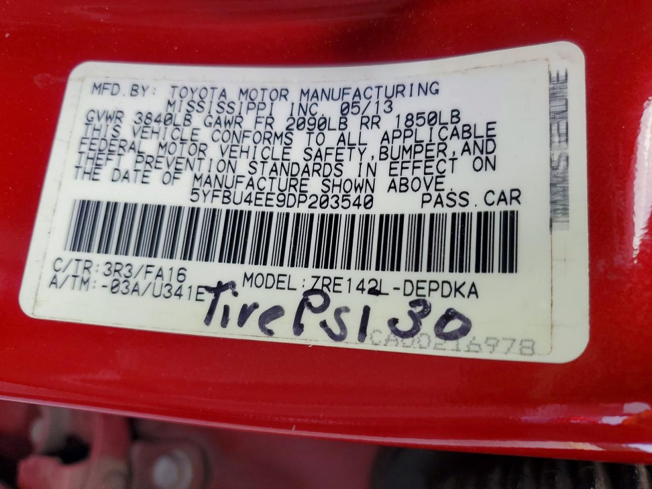 2013 Toyota Corolla L Red vin: 5YFBU4EE9DP203540