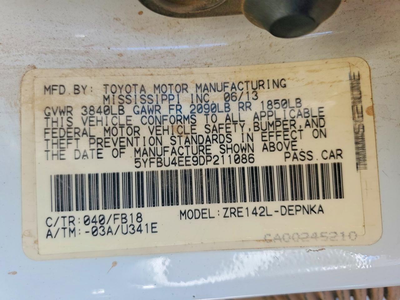 2013 Toyota Corolla Le White vin: 5YFBU4EE9DP211086