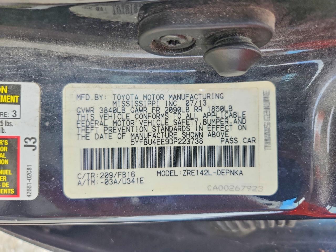 2013 Toyota Corolla Le Black vin: 5YFBU4EE9DP223738