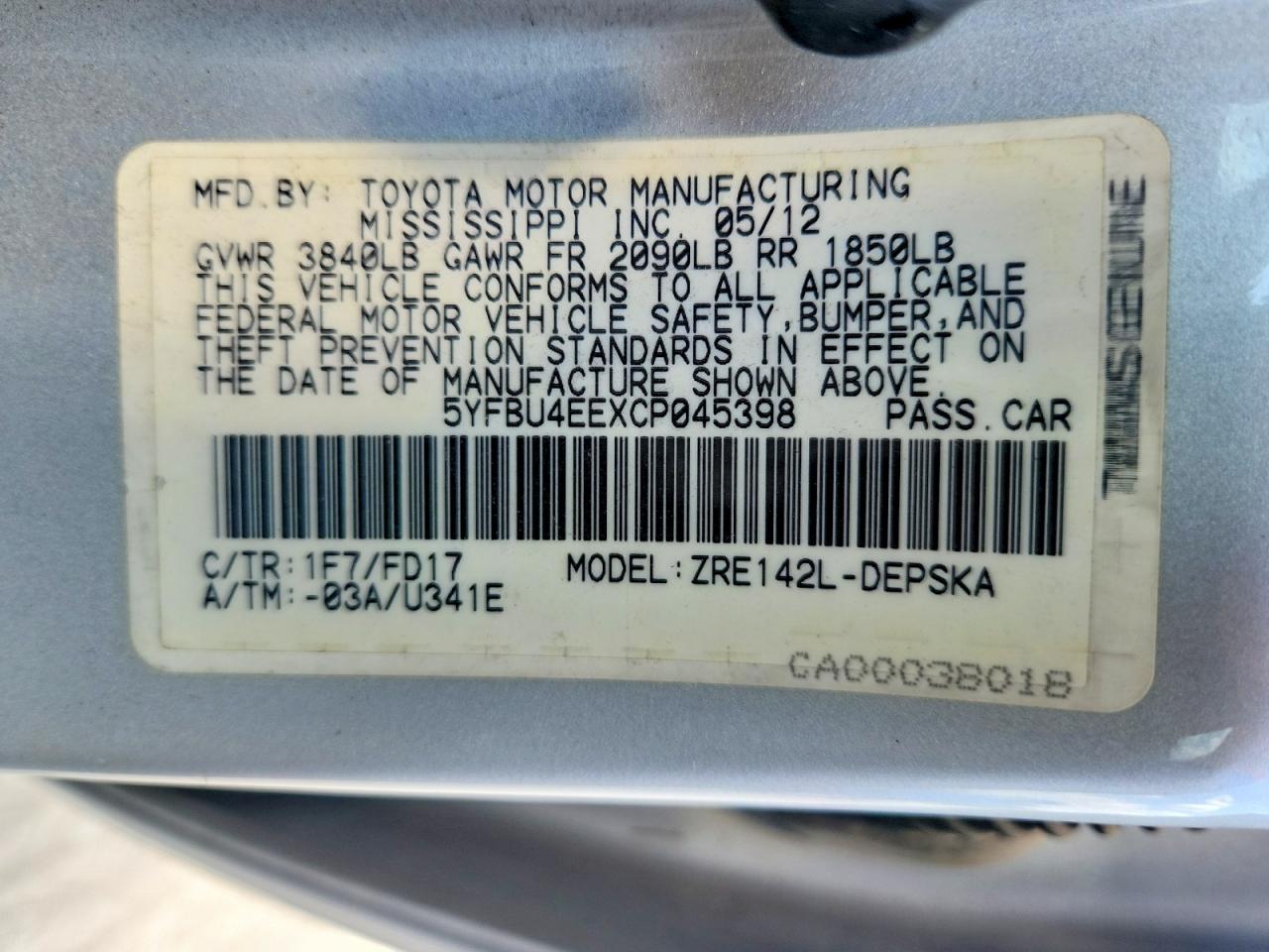 2012 Toyota Corolla S Silver vin: 5YFBU4EEXCP045398