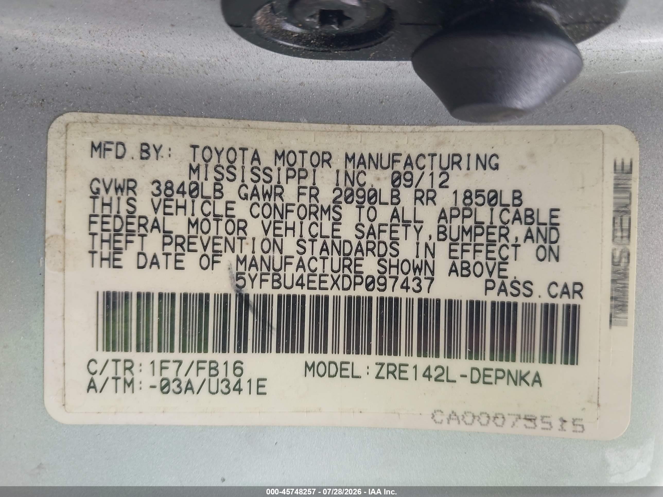 2013 Toyota Corolla Le Silver vin: 5YFBU4EEXDP097437