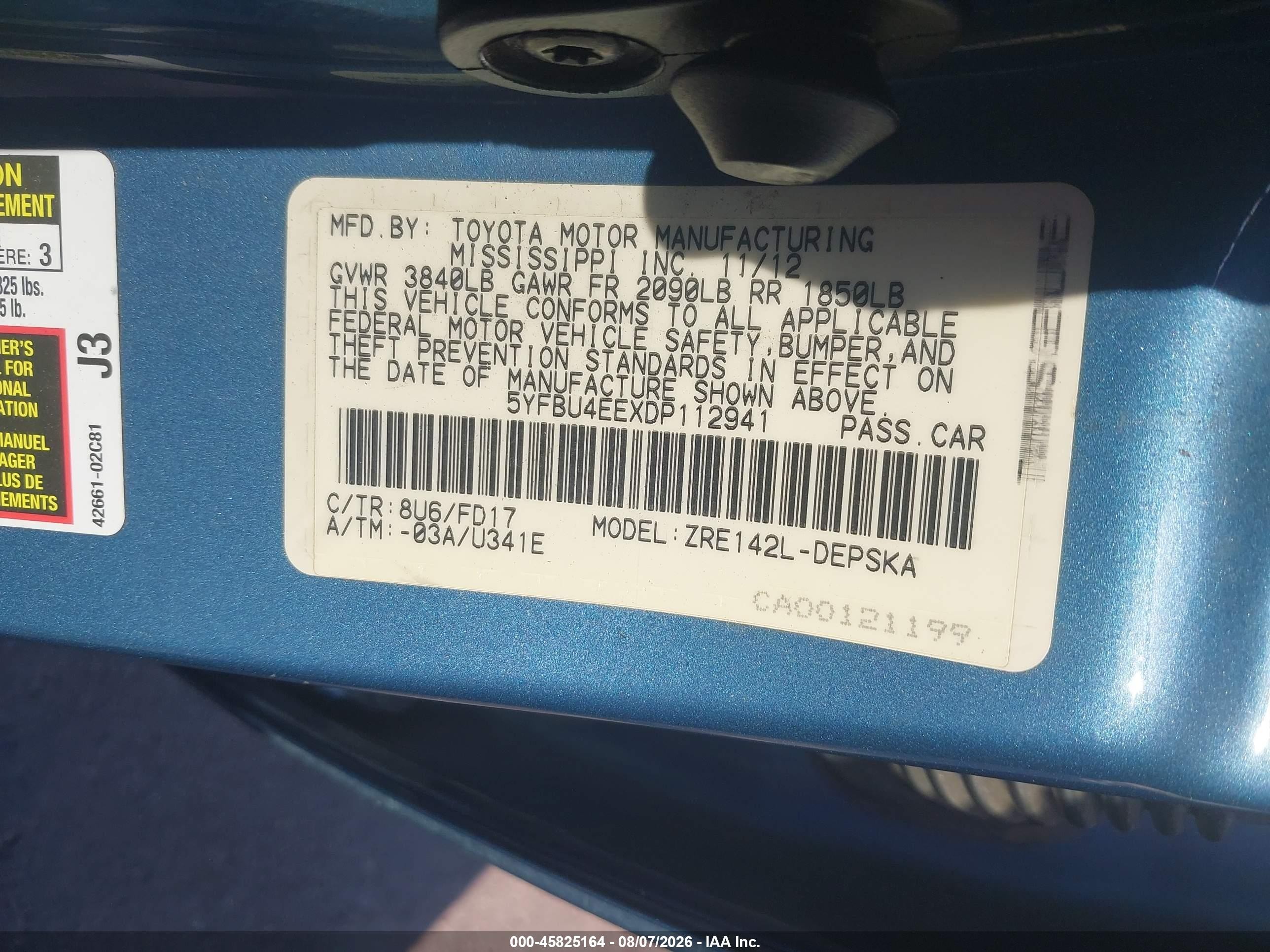 2013 Toyota Corolla S Синий vin: 5YFBU4EEXDP112941