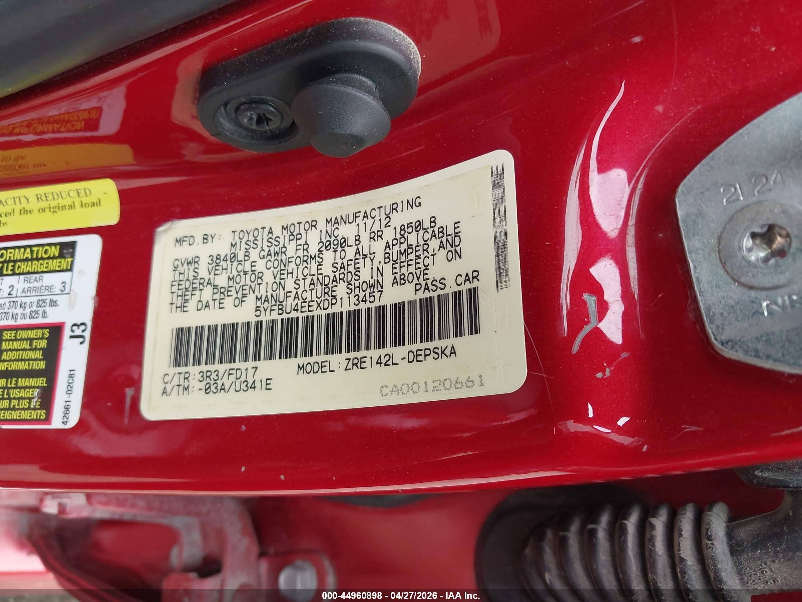 2013 Toyota Corolla S Red vin: 5YFBU4EEXDP113457