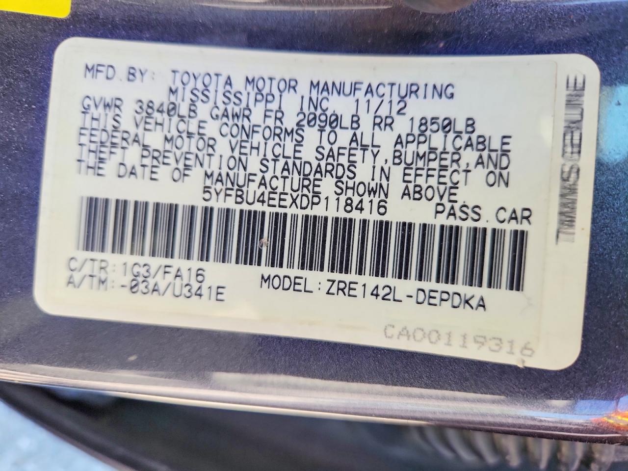 2013 Toyota Corolla L Charcoal vin: 5YFBU4EEXDP118416