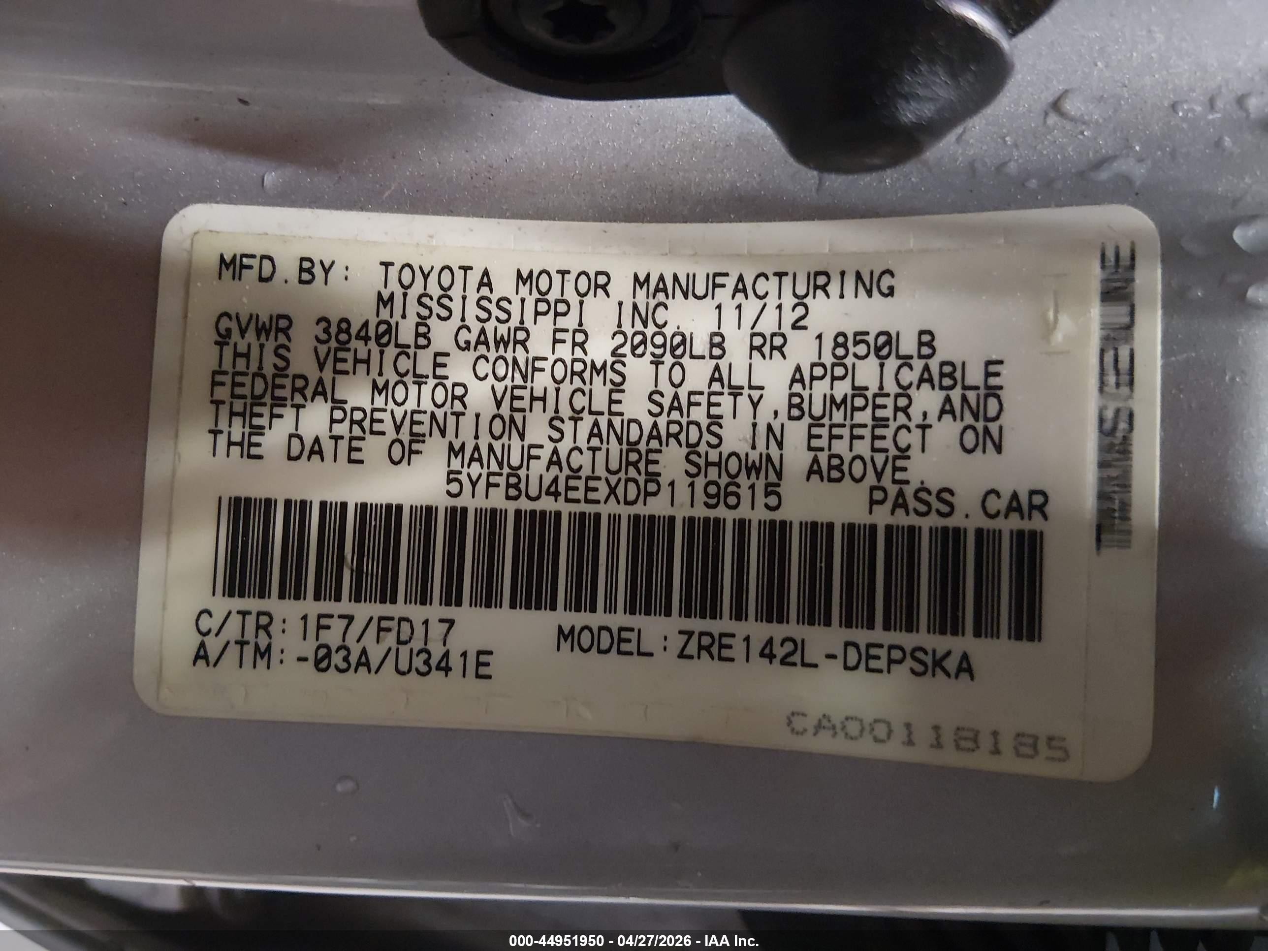 2013 Toyota Corolla S Gray vin: 5YFBU4EEXDP119615