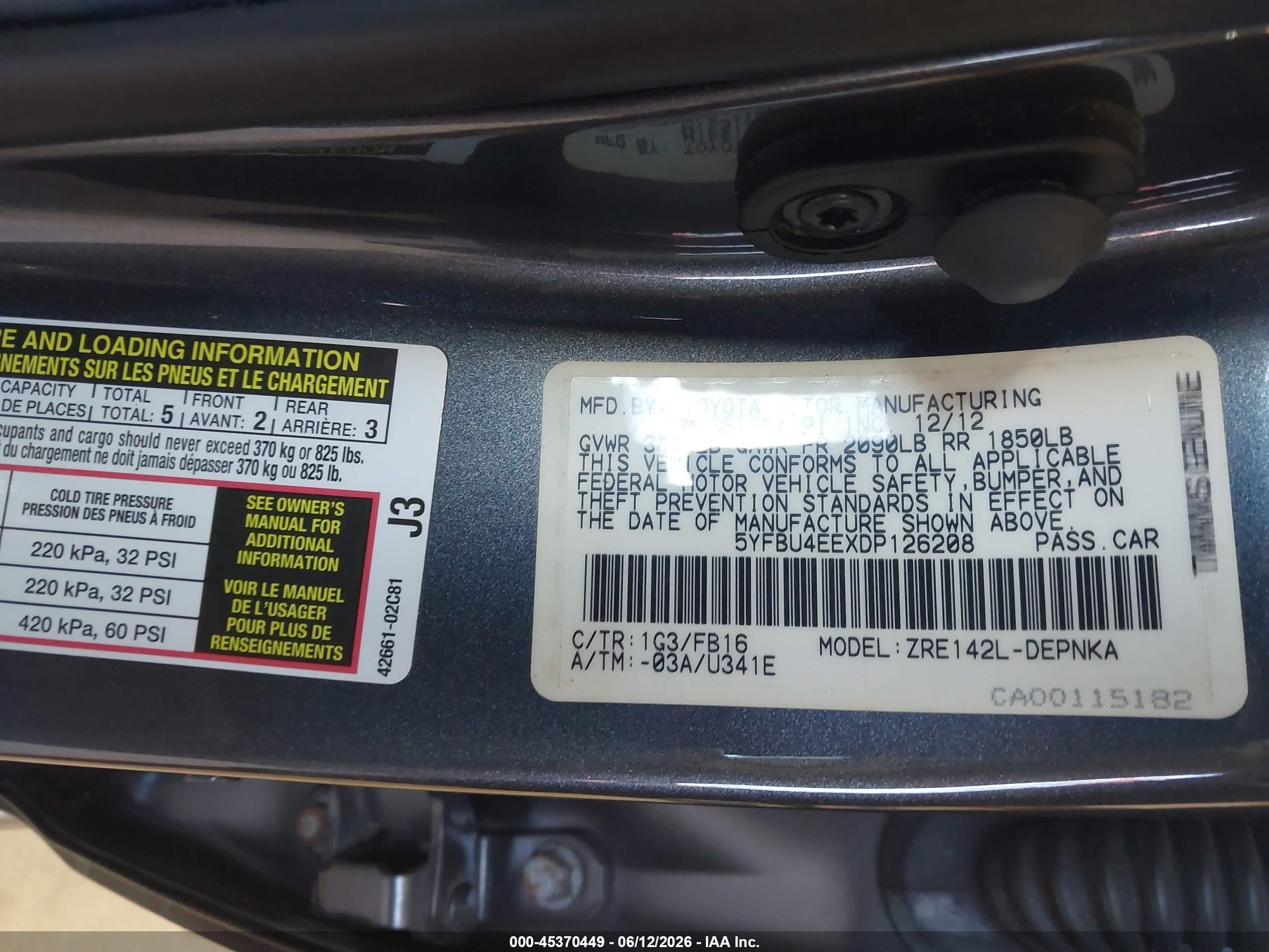 2013 Toyota Corolla Le Gray vin: 5YFBU4EEXDP126208