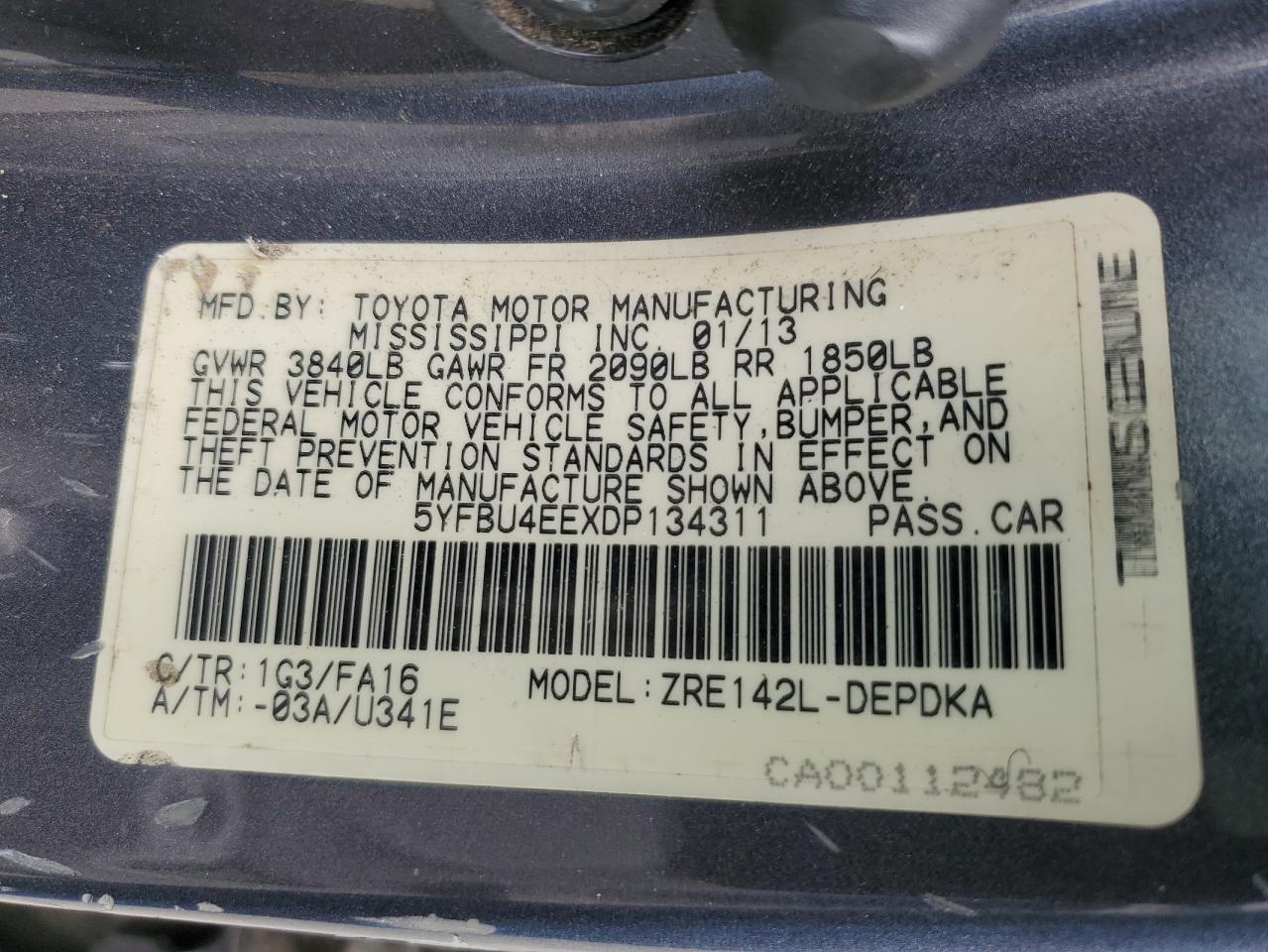 2013 Toyota Corolla Base Серый vin: 5YFBU4EEXDP134311