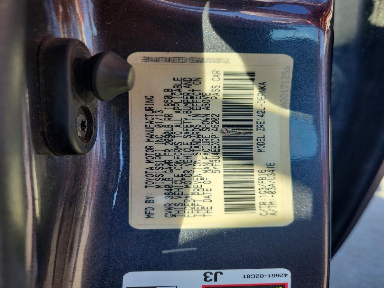 2013 Toyota Corolla Le Black vin: 5YFBU4EEXDP146202