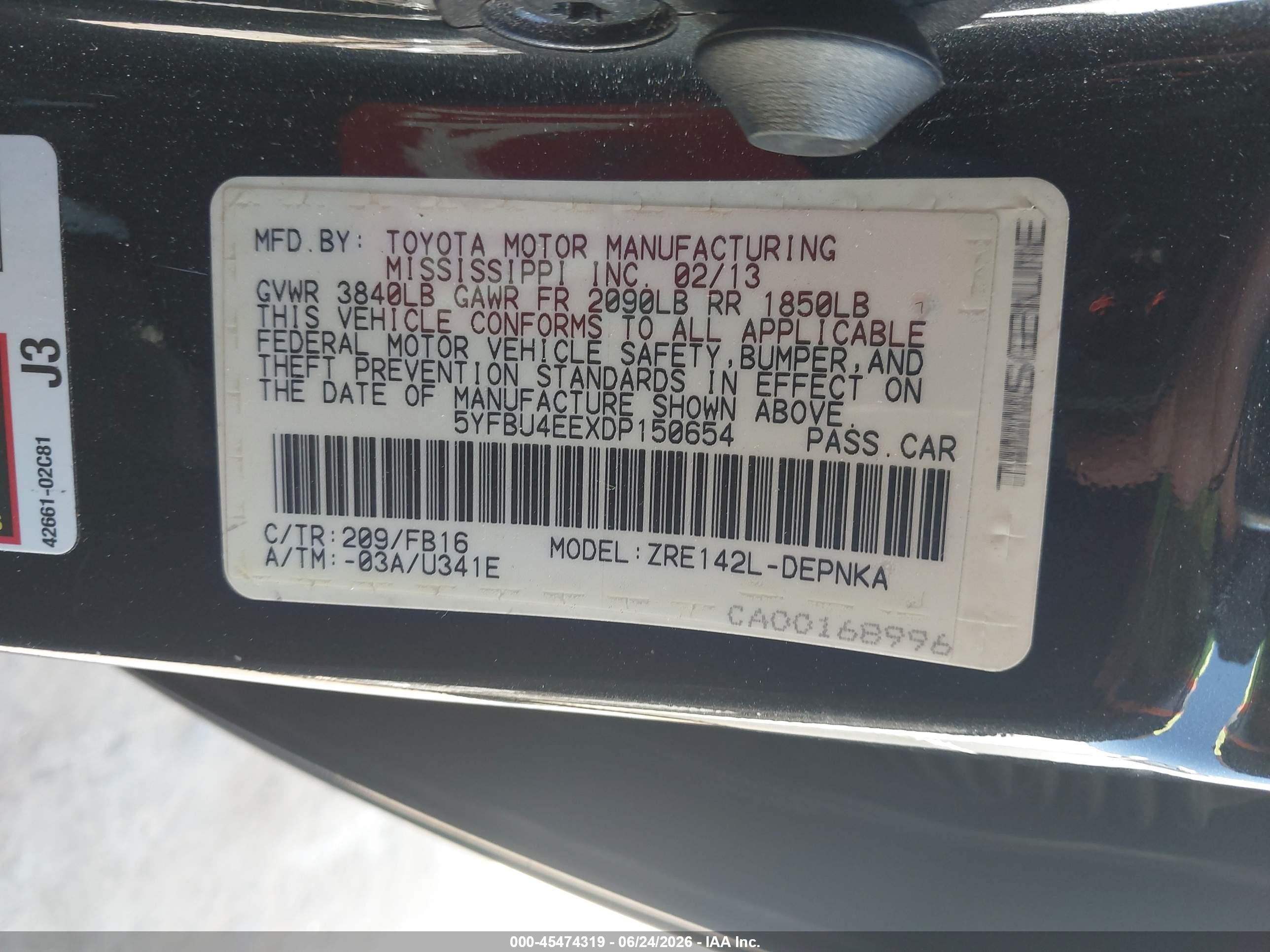 2013 Toyota Corolla Le Black vin: 5YFBU4EEXDP150654