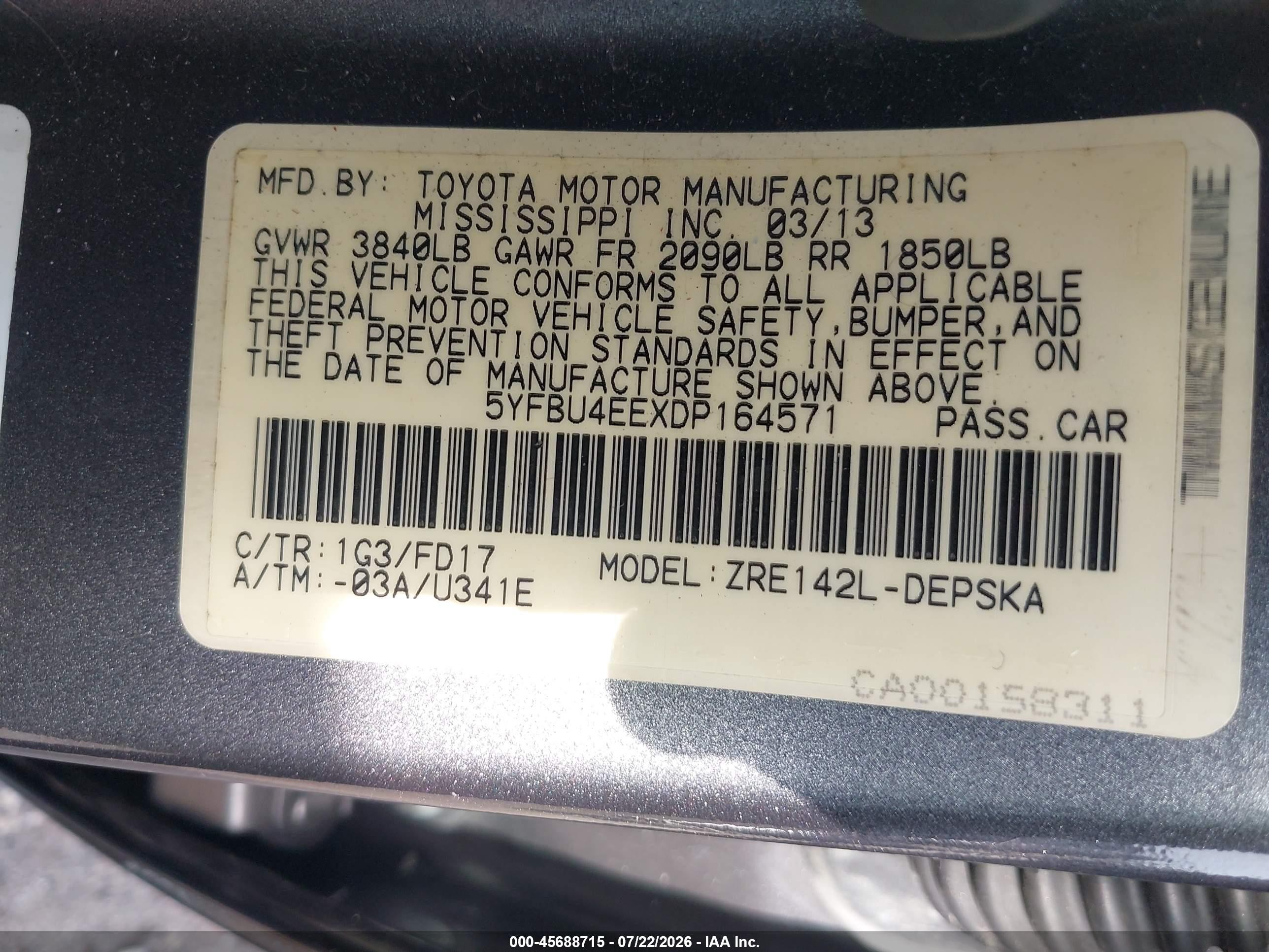 2013 Toyota Corolla S Gray vin: 5YFBU4EEXDP164571