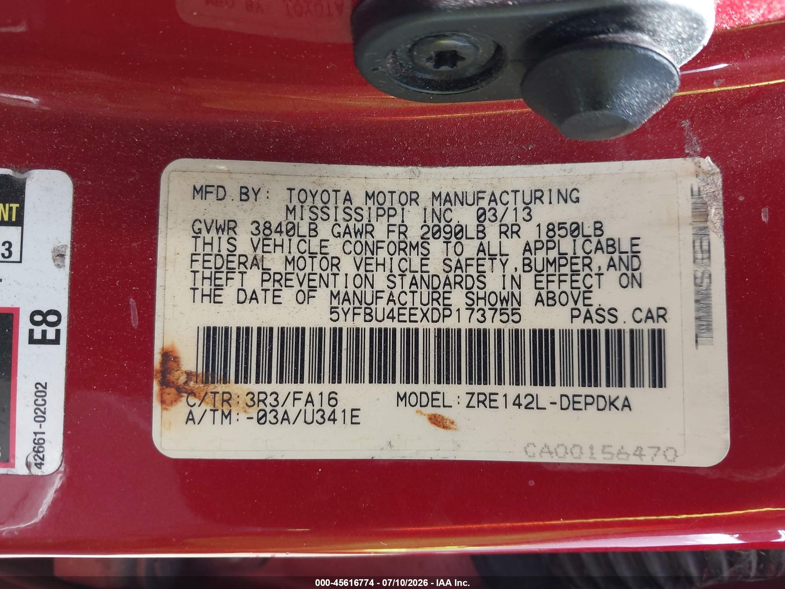 2013 Toyota Corolla L Красный vin: 5YFBU4EEXDP173755