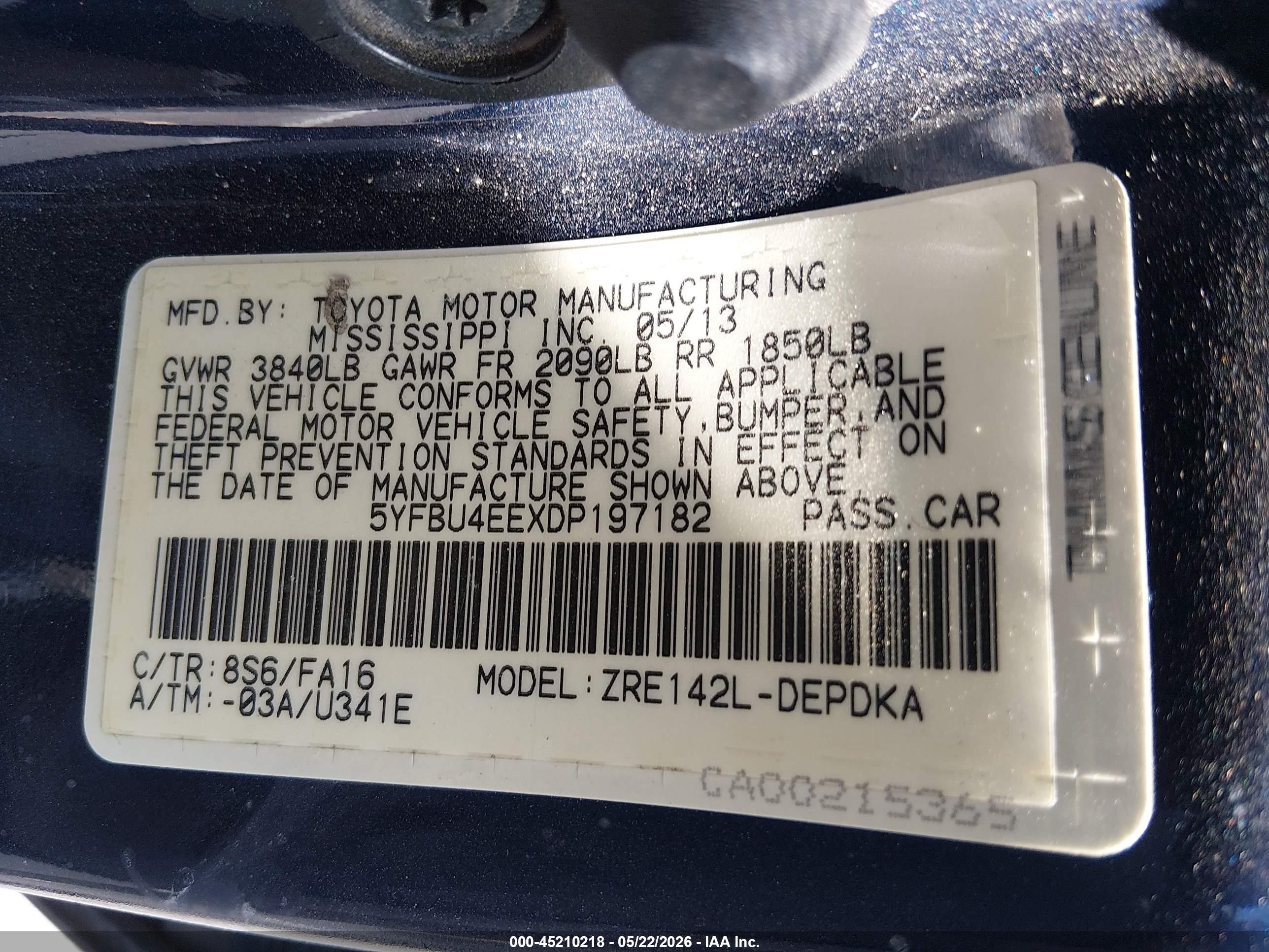 2013 Toyota Corolla L Blue vin: 5YFBU4EEXDP197182