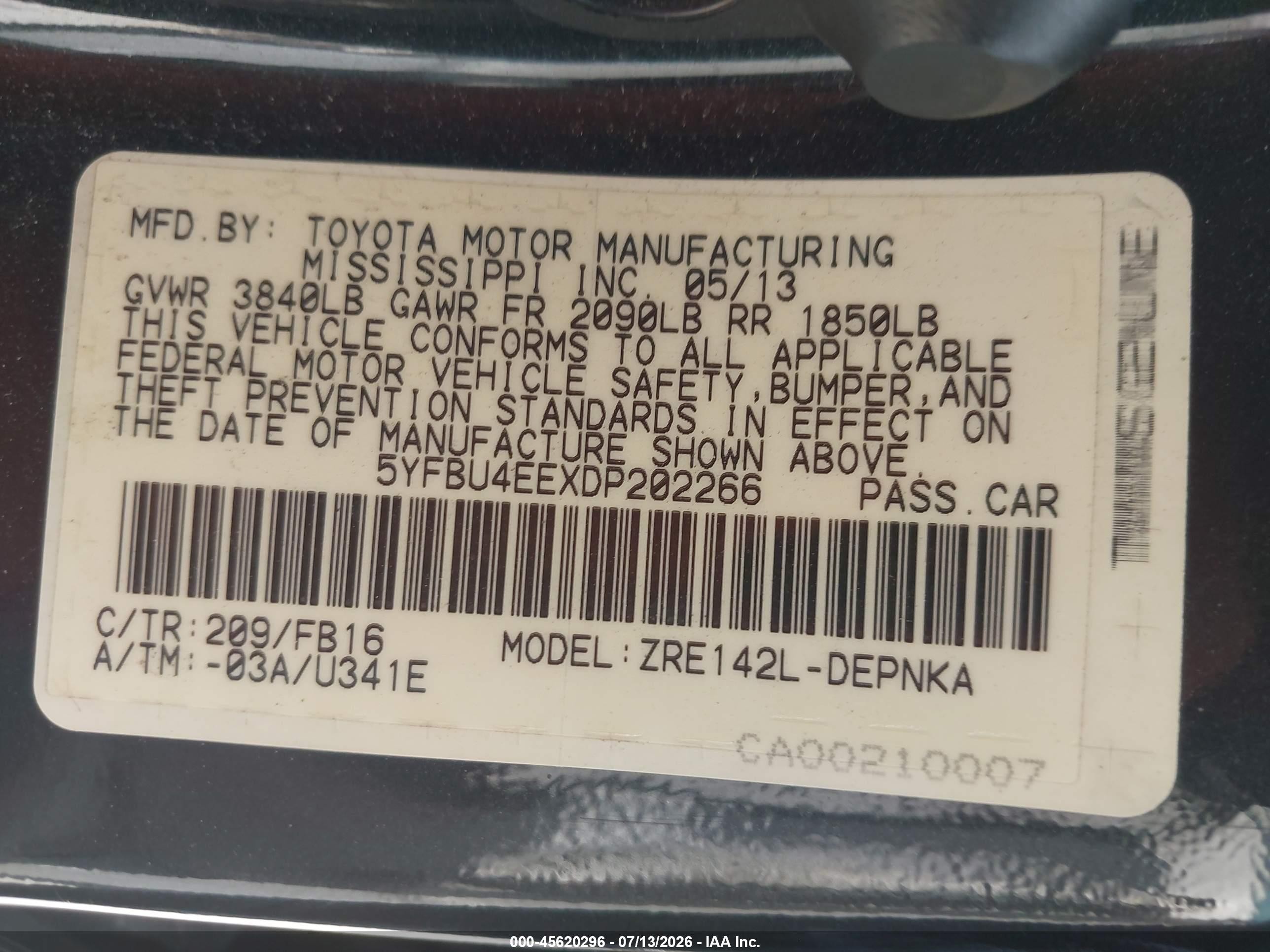 2013 Toyota Corolla Le Black vin: 5YFBU4EEXDP202266
