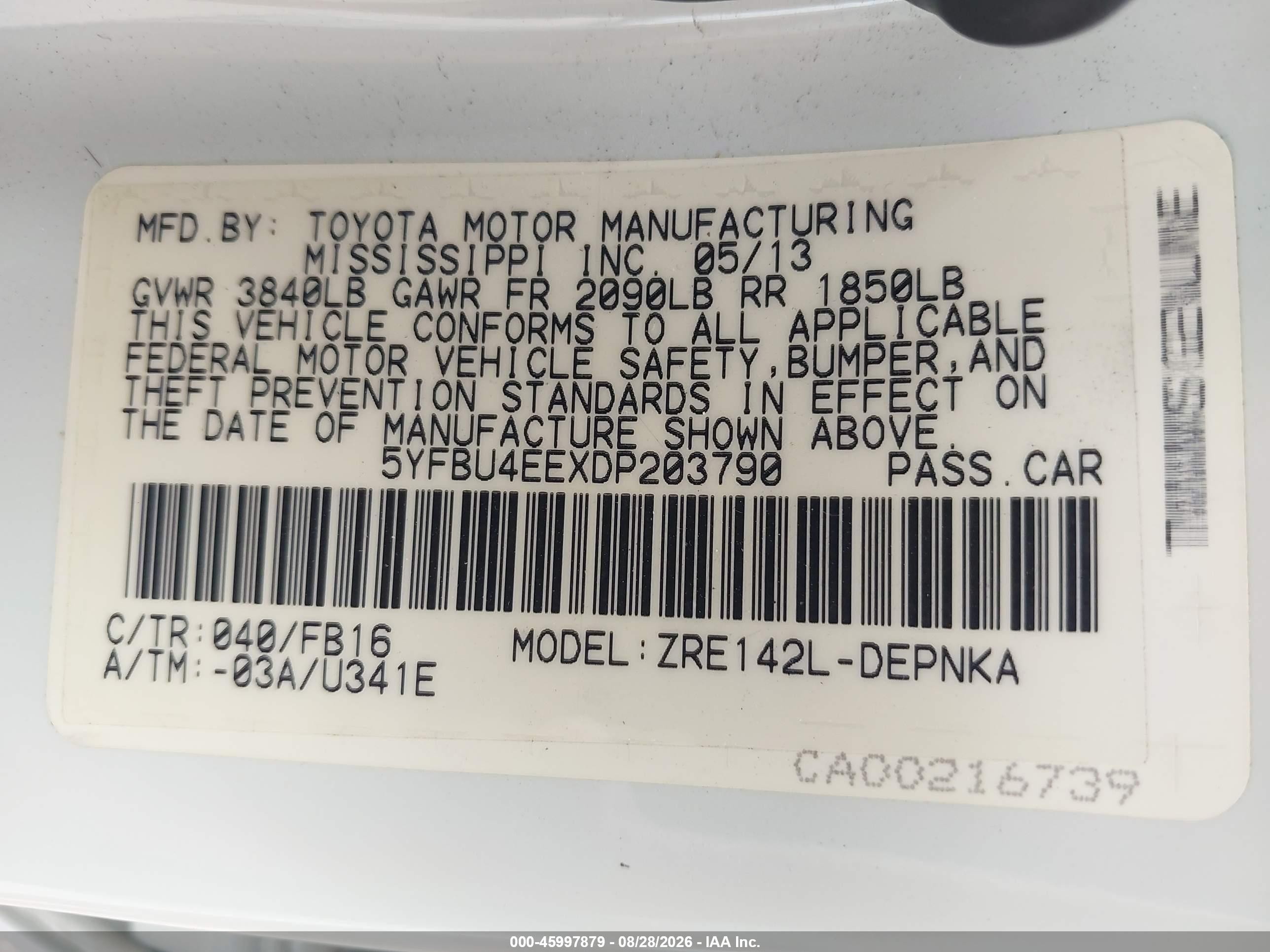 2013 Toyota Corolla Le White vin: 5YFBU4EEXDP203790