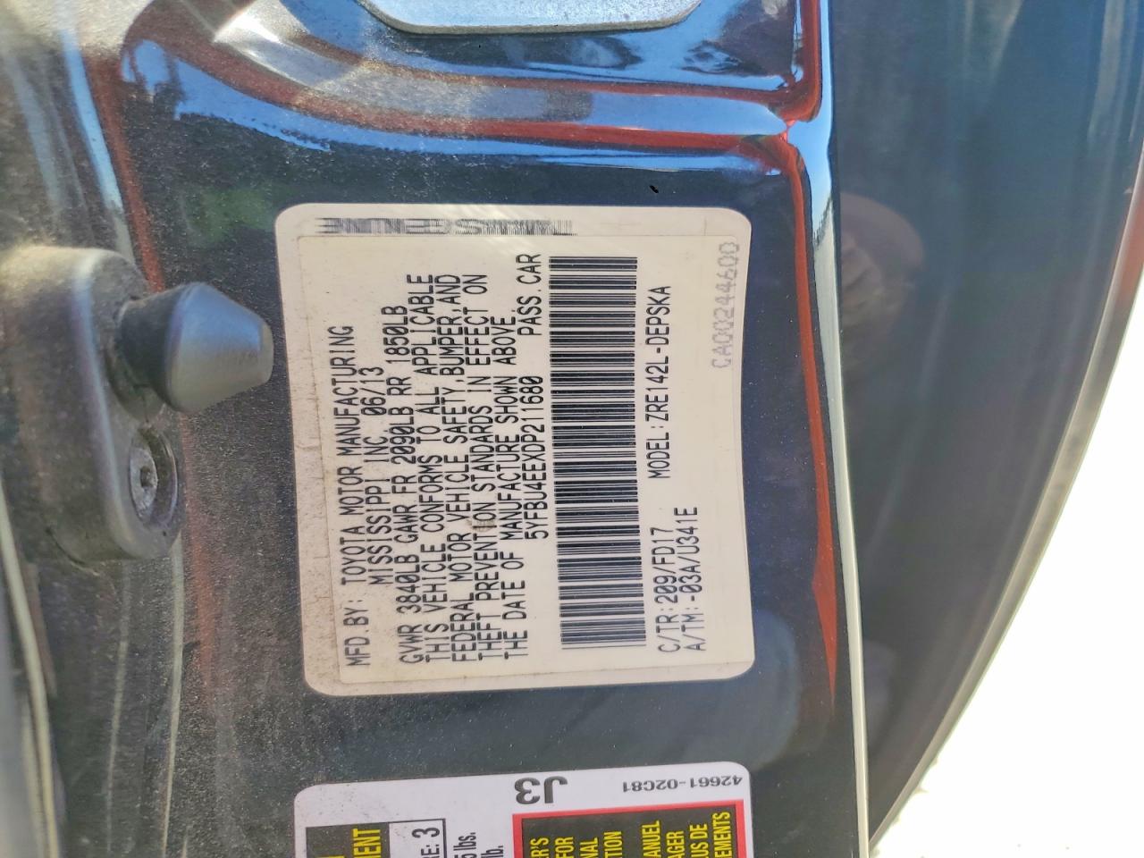 2013 Toyota Corolla S Black vin: 5YFBU4EEXDP211680