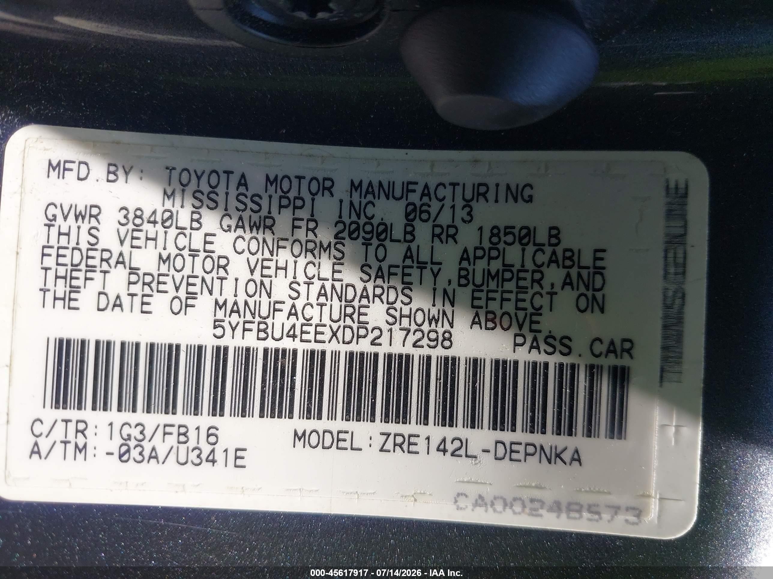 2013 Toyota Corolla Le Серый vin: 5YFBU4EEXDP217298