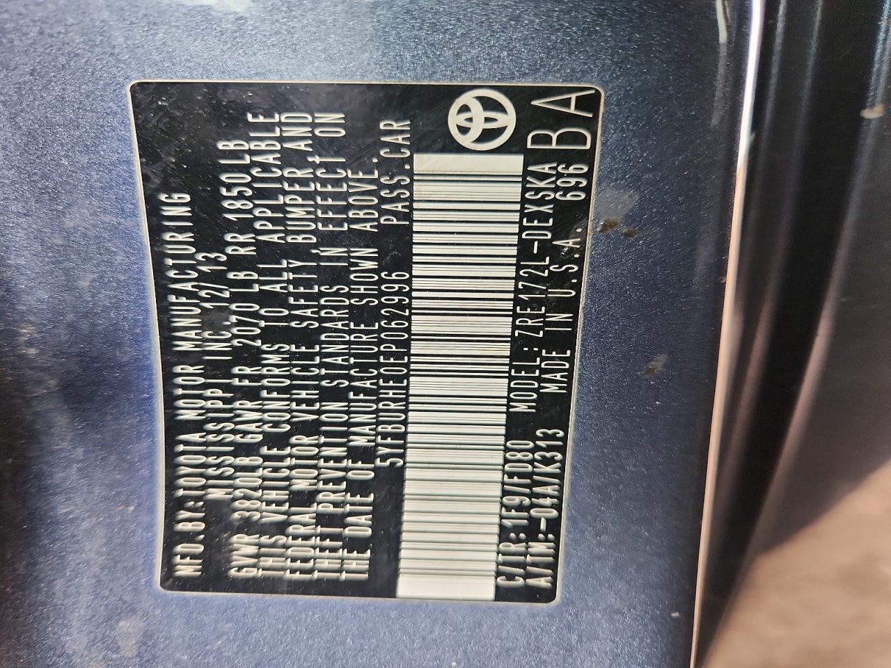 2014 Toyota Corolla S Plus Угольный vin: 5YFBURHE0EP062996