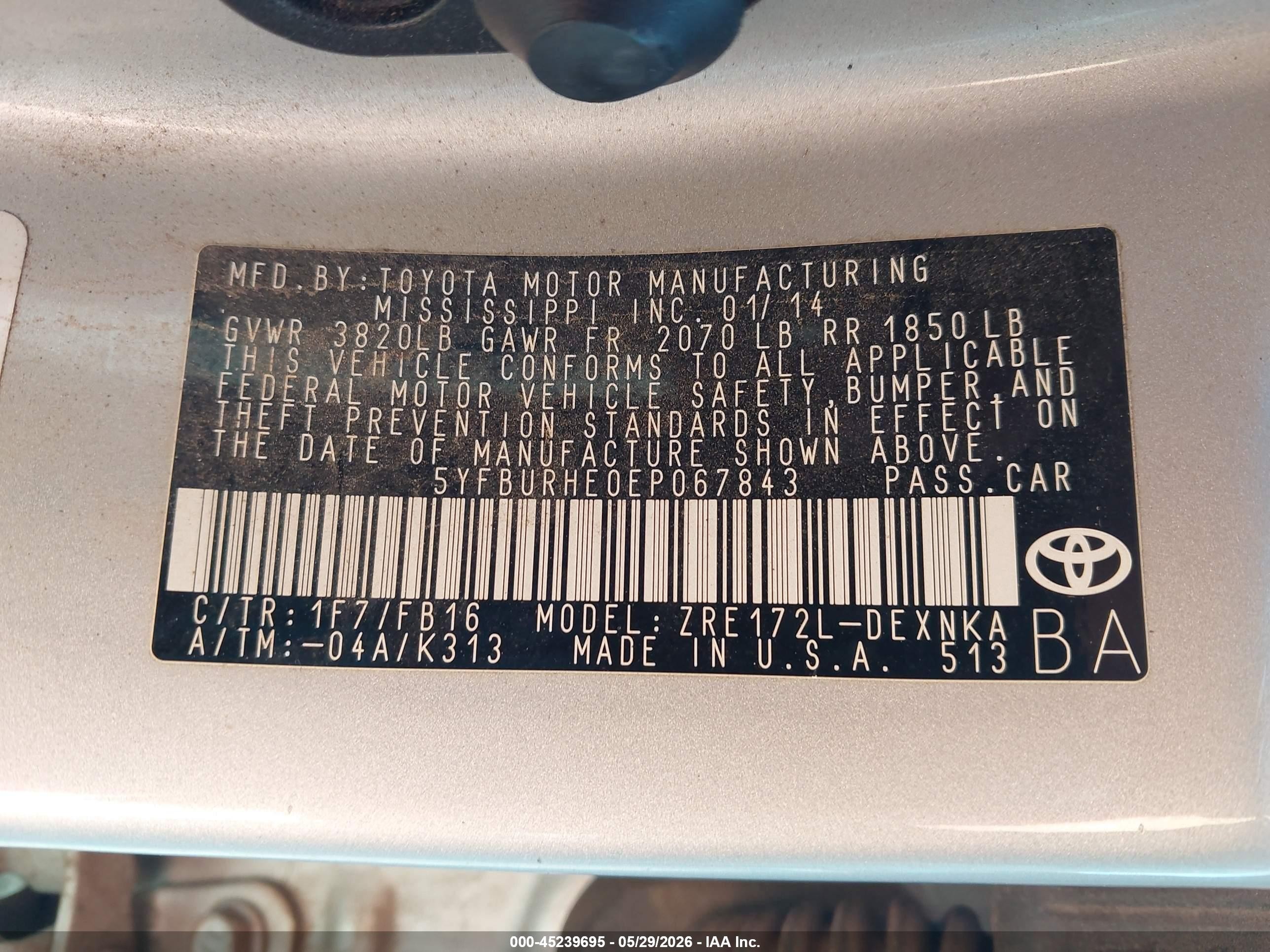 2014 Toyota Corolla Le Silver vin: 5YFBURHE0EP067843