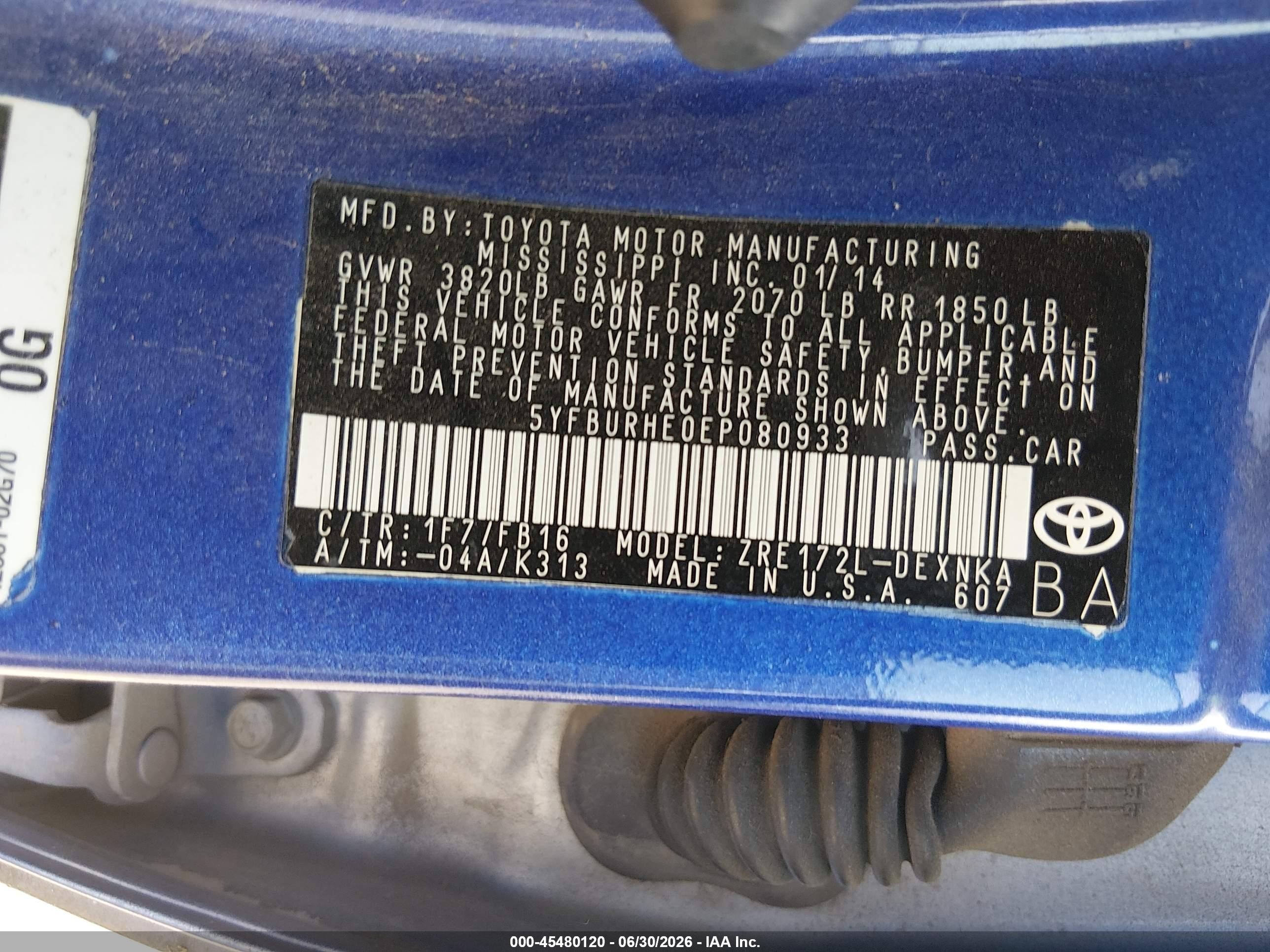 2014 Toyota Corolla Le Blue vin: 5YFBURHE0EP080933
