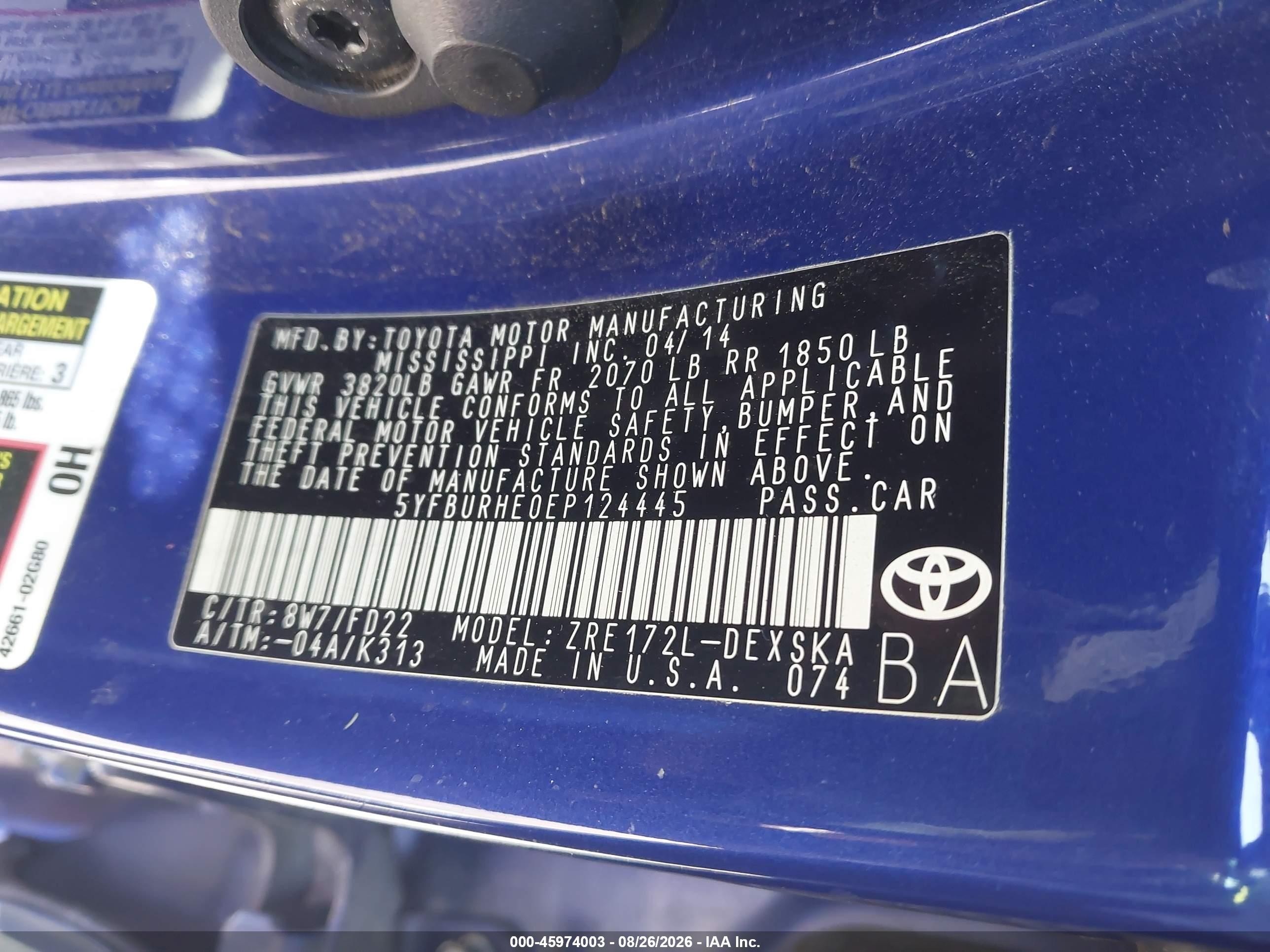2014 Toyota Corolla S Plus Синий vin: 5YFBURHE0EP124445