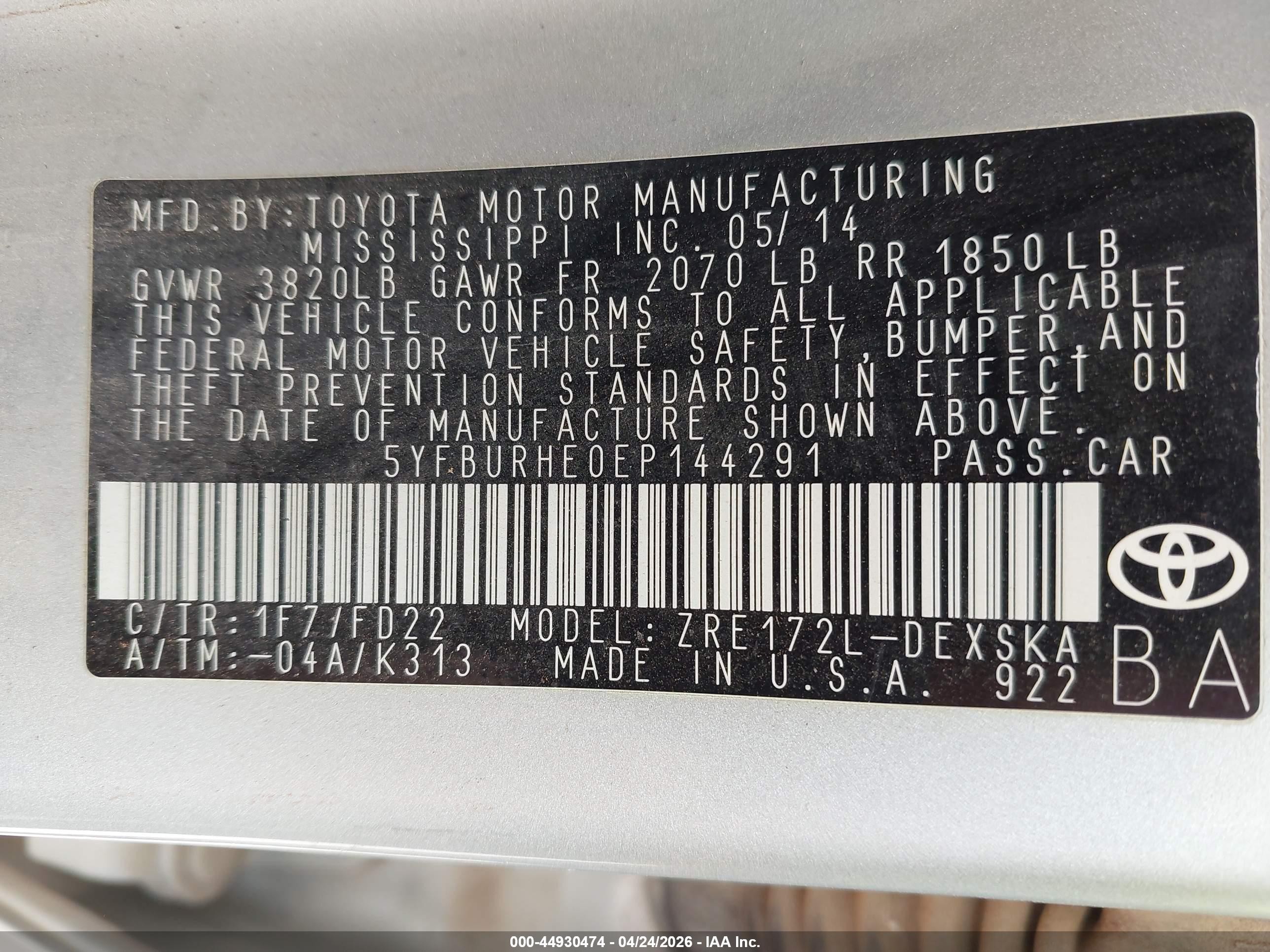 2014 Toyota Corolla S Plus Silver vin: 5YFBURHE0EP144291