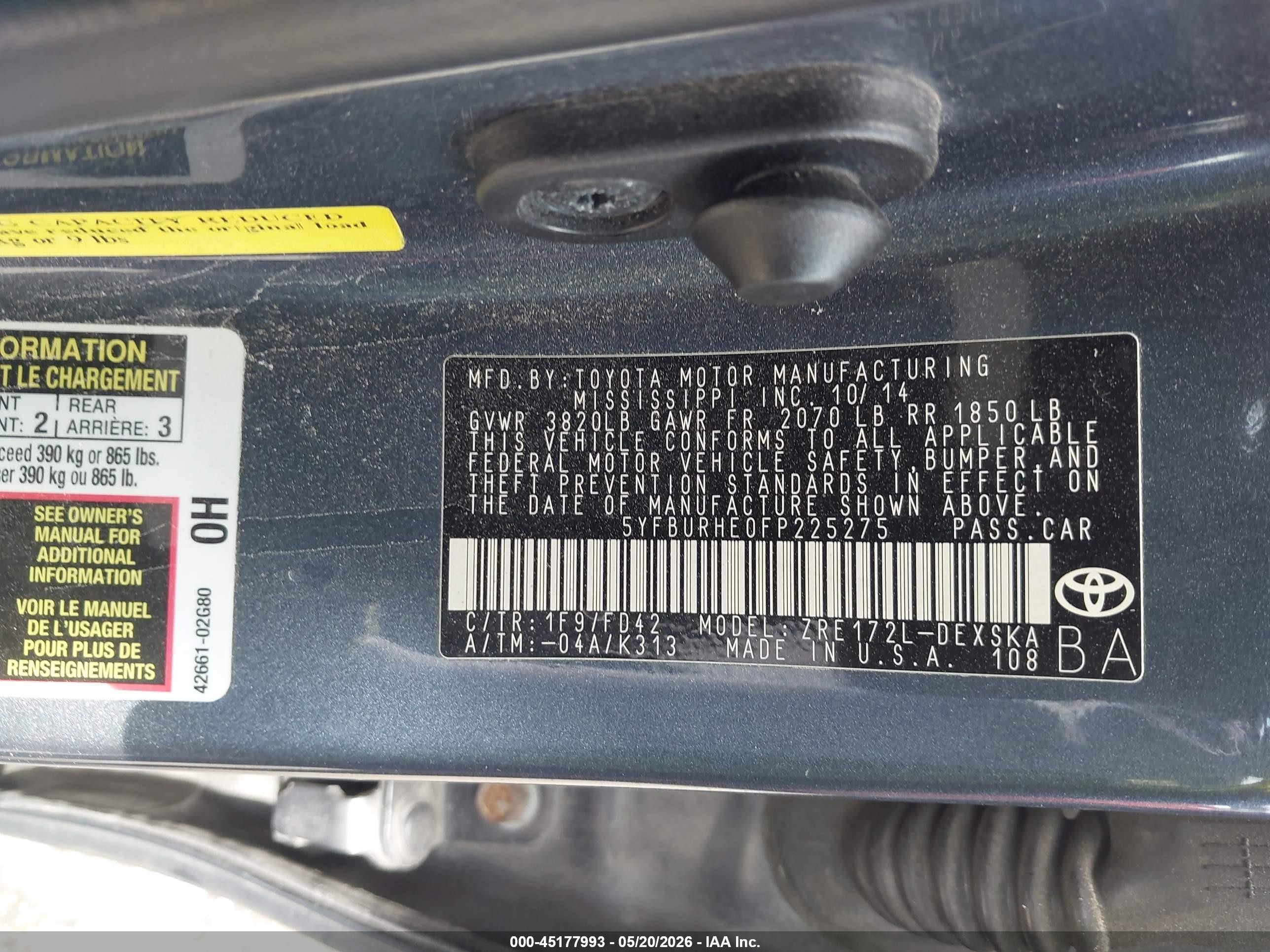 2015 Toyota Corolla S Plus Blue vin: 5YFBURHE0FP225275