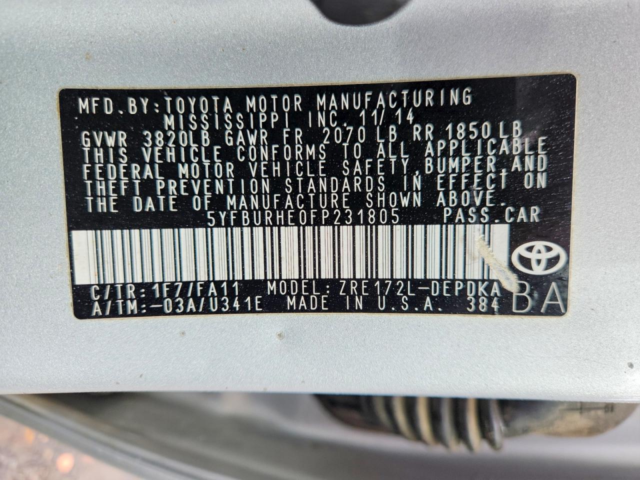 2015 Toyota Corolla L Silver vin: 5YFBURHE0FP231805