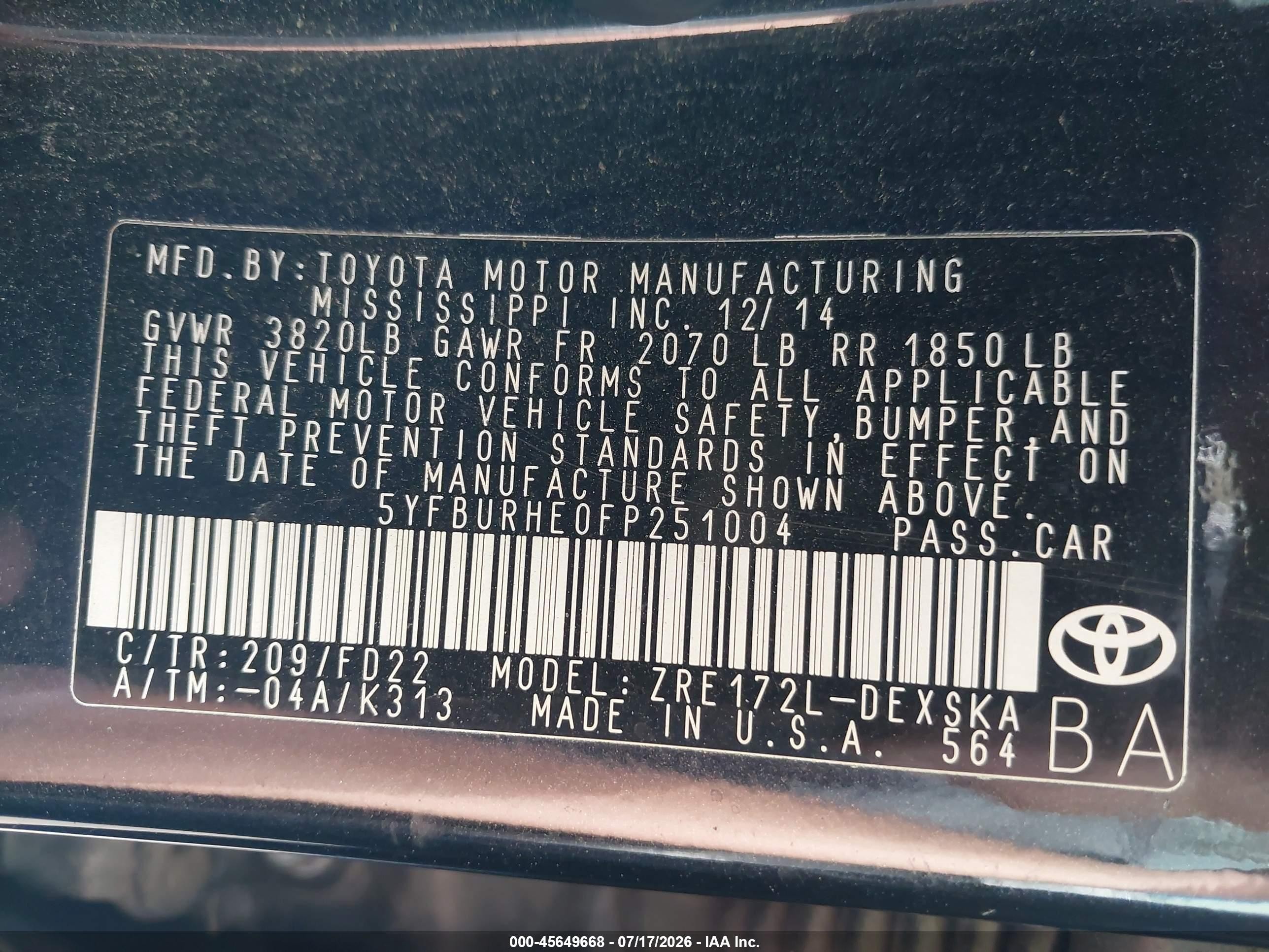 2015 Toyota Corolla S Plus Черный vin: 5YFBURHE0FP251004
