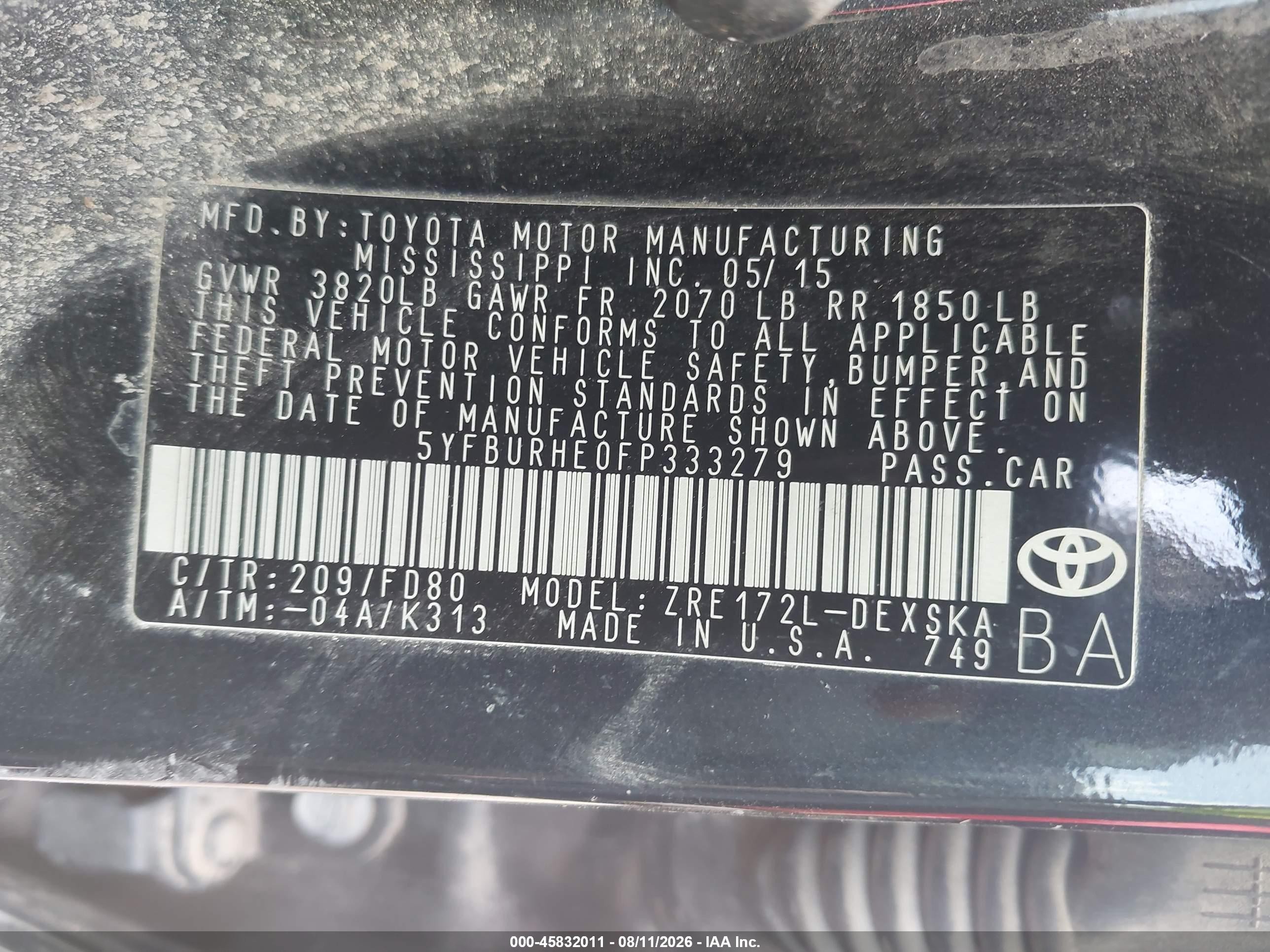 2015 Toyota Corolla S Plus Black vin: 5YFBURHE0FP333279