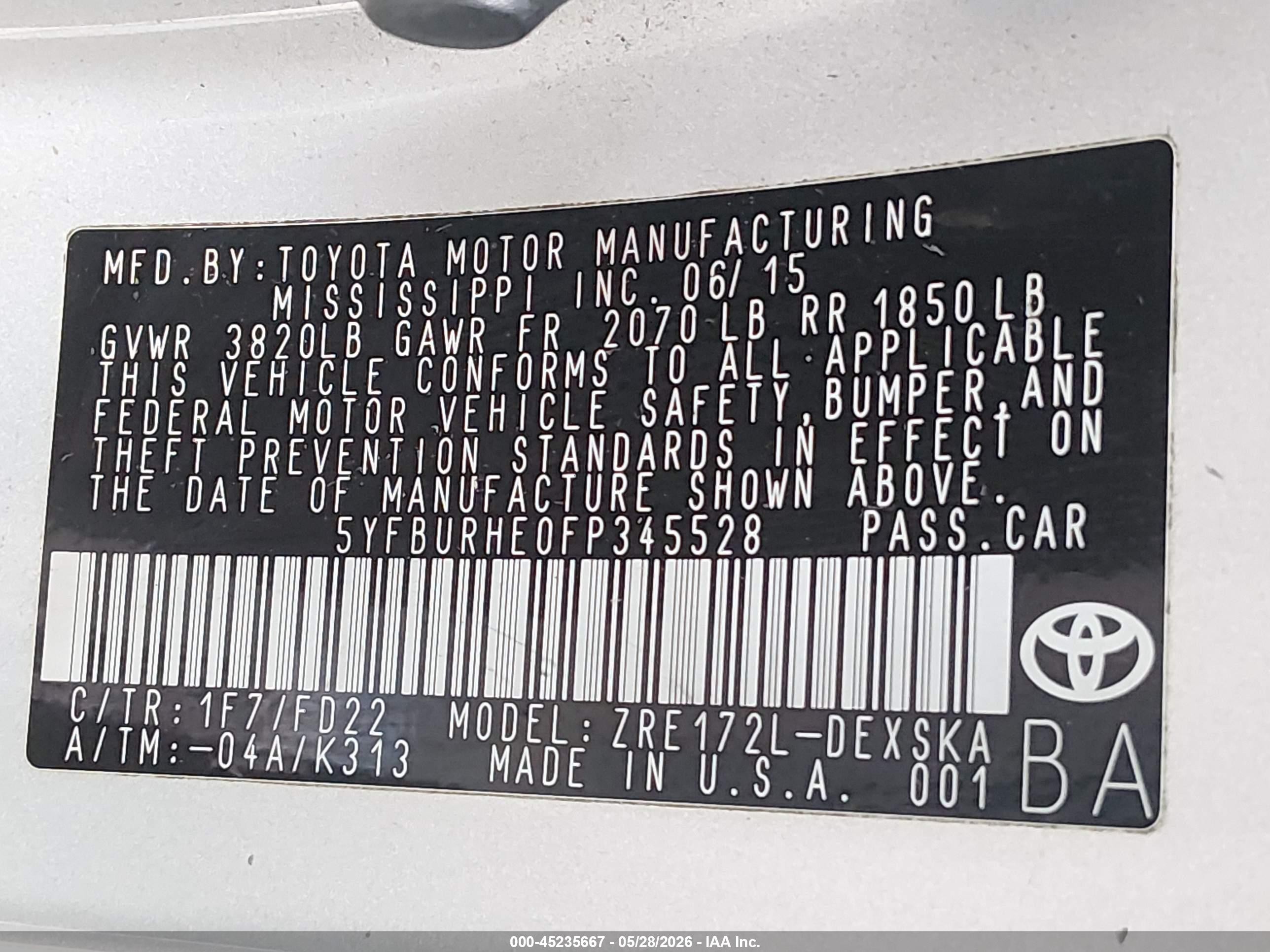 2015 Toyota Corolla S Plus Silver vin: 5YFBURHE0FP345528