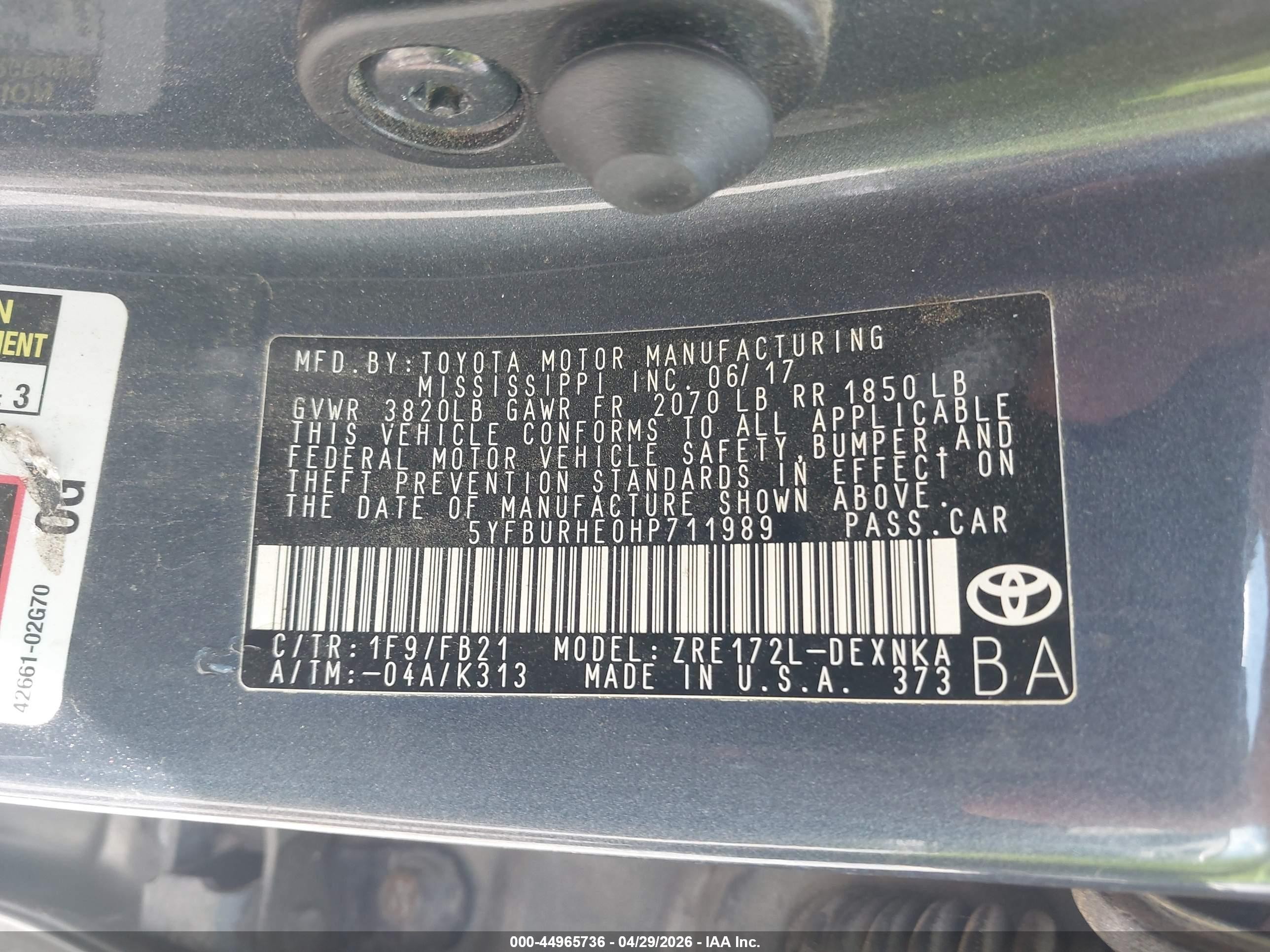 2017 Toyota Corolla Le Синий vin: 5YFBURHE0HP711989