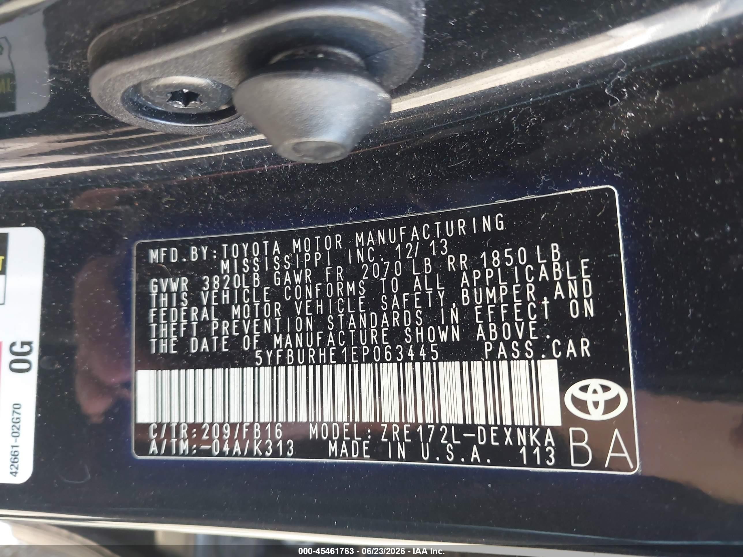 2014 Toyota Corolla Le Black vin: 5YFBURHE1EP063445